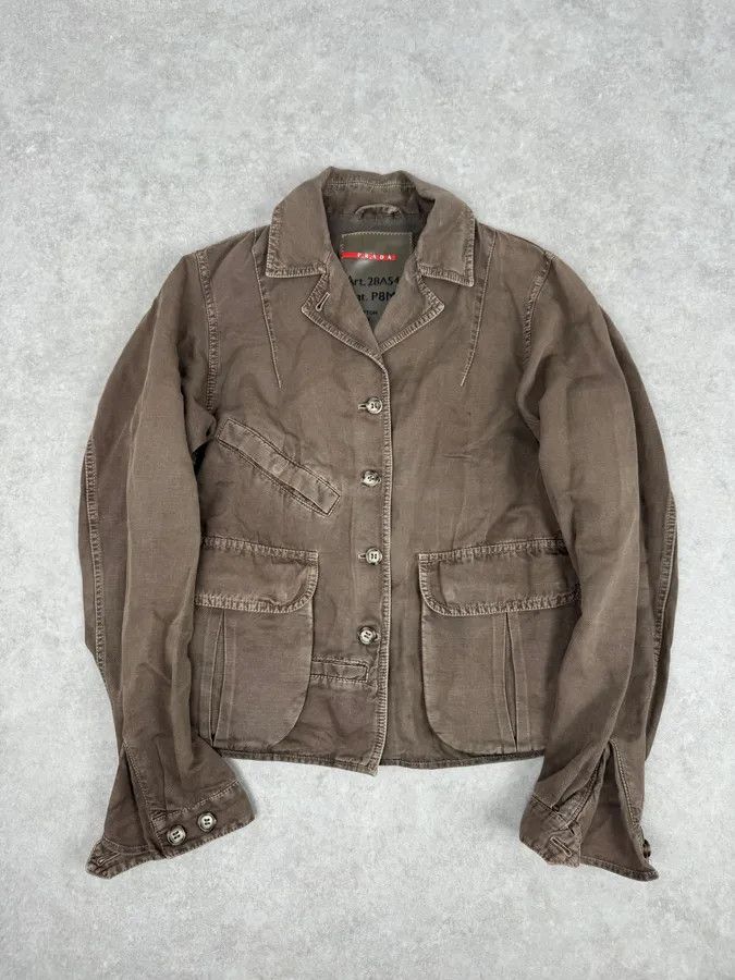 Prada 2000s Prada Light Brown Cotton Linen Cargo Jacket Size M / US 6-8 / IT 42-44 - 1 Thumbnail