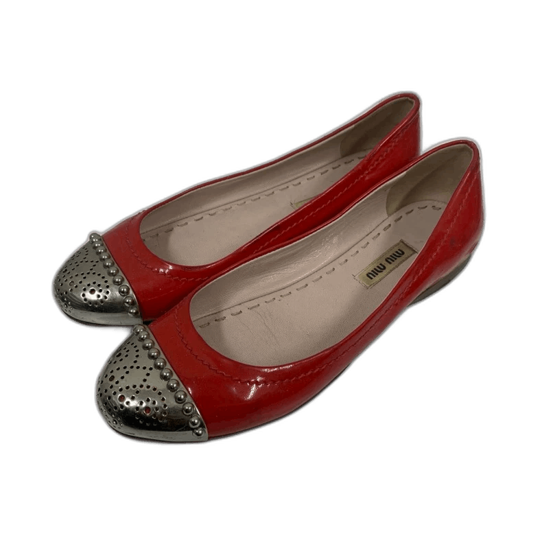 Miu Miu Miu Miu Red Flat Shoes with Metallic Details Size US 5 / IT 35 - 1 Thumbnail