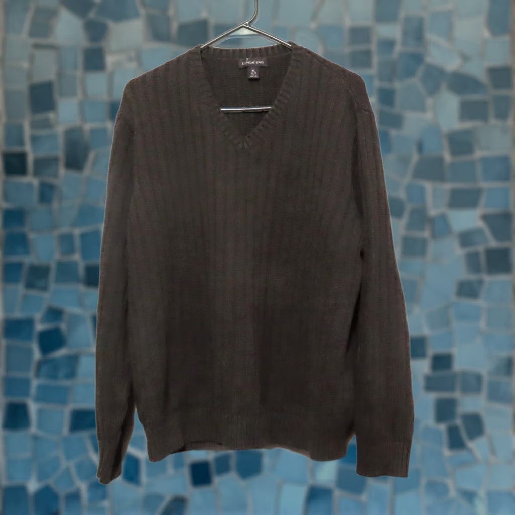 Lands' End Lands' End V-Neck Pullover Sweater Men XL Black Chunky Knit Knit Long Sleeve Casual 90s Retro Size US XL / EU 56 / 4 - 1 Thumbnail