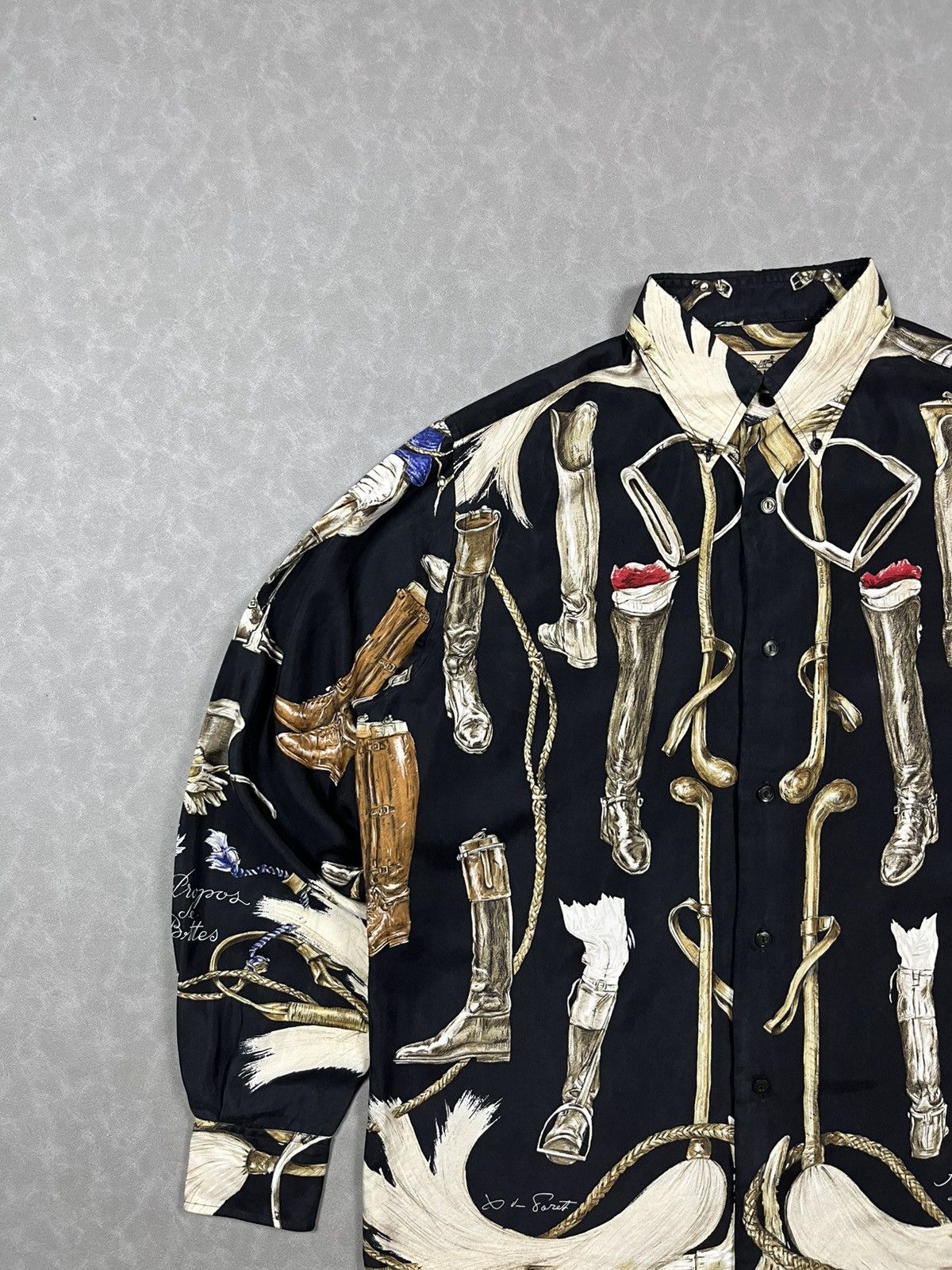 Hermes 90s Hermes silk button up Size US L / EU 52-54 / 3 - 3 Thumbnail
