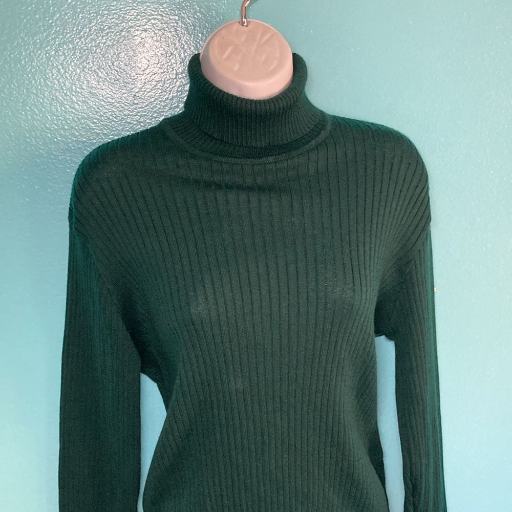 Jaeger Jaeger Vintage Forest Green Wool Ribbed Knit Pullover Turtle Size M / US 6-8 / IT 42-44 - 9 Thumbnail