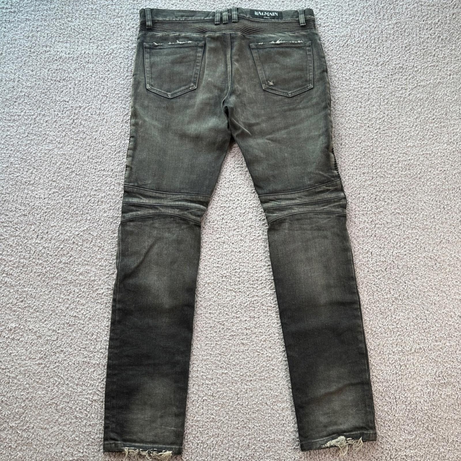Balmain BALMAIN Paris Men's Black Moto Jeans Distressed Slim 33 Size US 33 - 2 Thumbnail