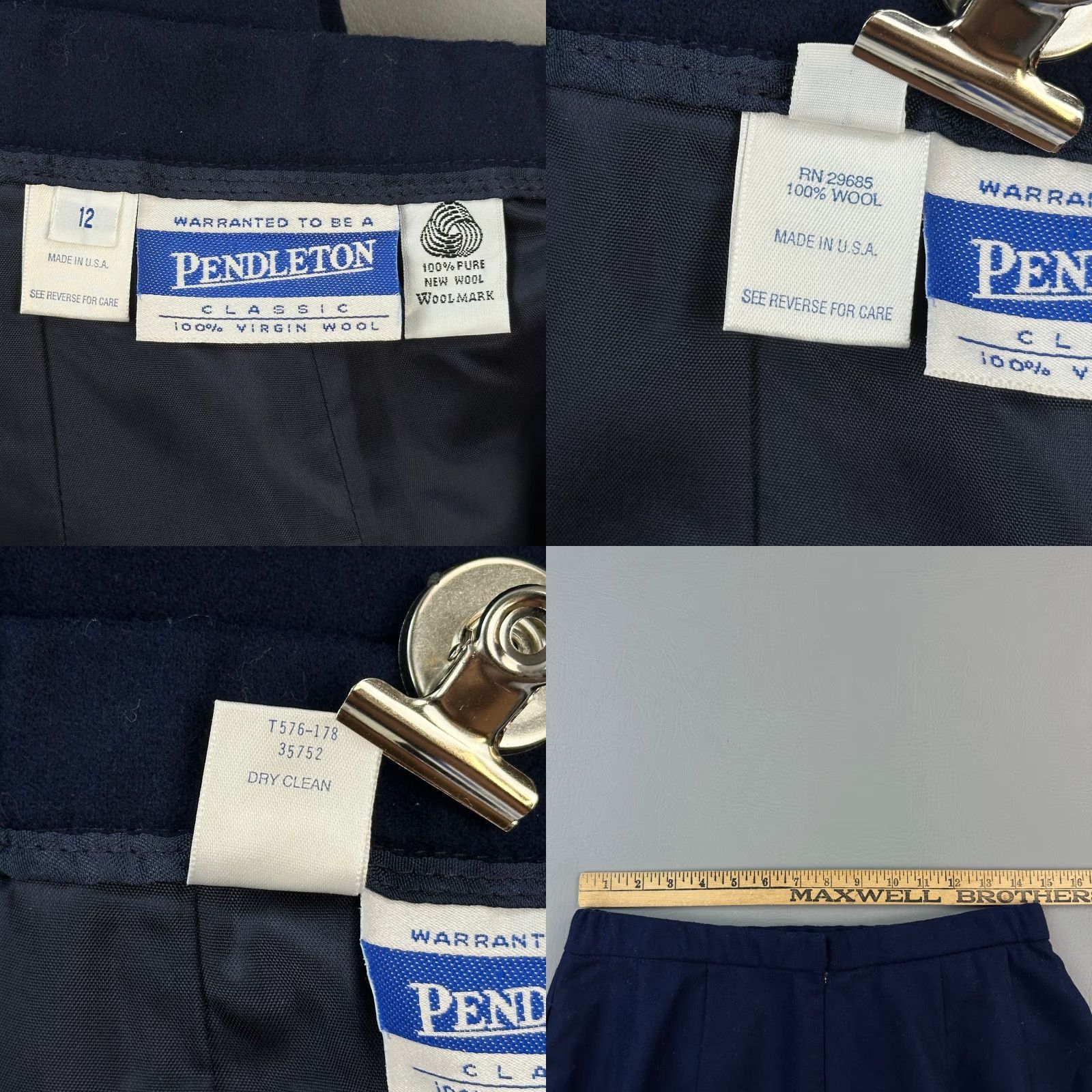 Pendleton VINTAGE Pendleton Skirt Women’s 12 Navy Virgin Wool Pockets Office USA Made 90s Size 34" / US 12 / IT 48 - 9 Thumbnail