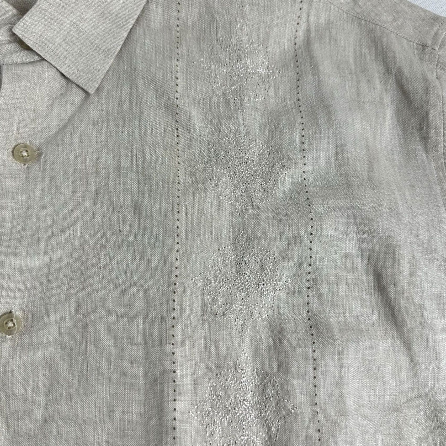 Vintage Bohio Shirt Mens 2XL Cream Linen Short Sleeve Embroidered Pockets Floral Shirt Size US XXL / EU 58 / 5 - 4 Thumbnail