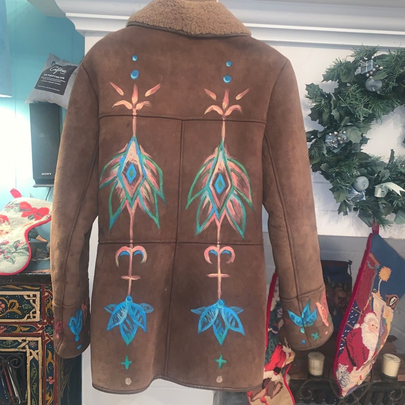 Other VINTAGE 80's HANDPAINTED SHEEPSKIN SHEARLING Jacket U.K. Size S / US 4 / IT 40 - 2 Thumbnail