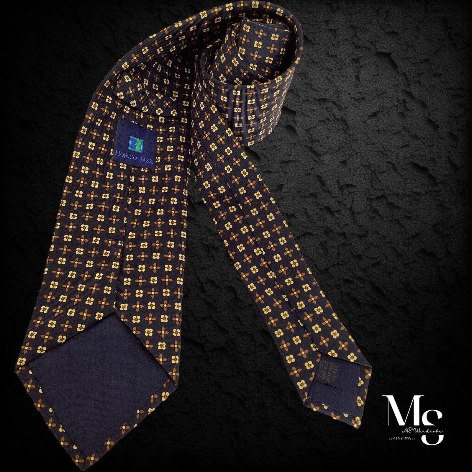 Other FRANCO BASSI Navy Floral Geometric Silk Tie Made In Italy Size ONE SIZE - 2 Thumbnail