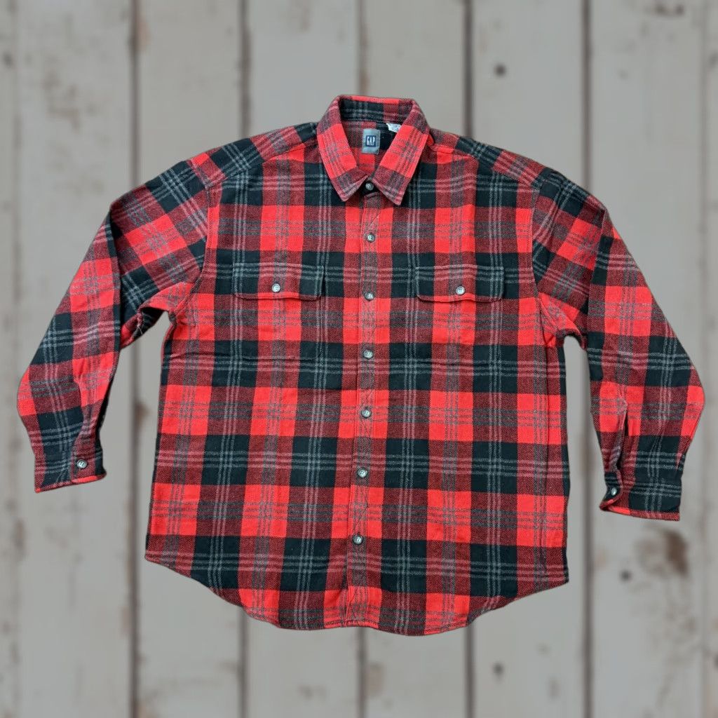 Gap VINTAGE GAP Shirt Mens XL Red Wool Blend Flannel Long Sleeve Pockets Size US XL / EU 56 / 4 - 1 Thumbnail