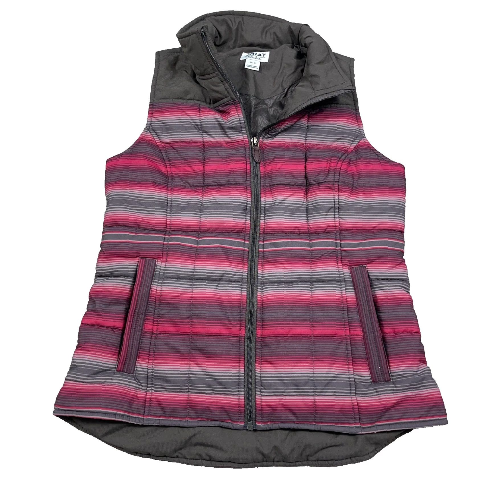 Ariat Ariat Puffer Vest Women M Pink Striped Western Aztec Jacket Vest Style, Zip, Quilted, Logo, Mid-Length, Sleeveless, Polyester Size M / US 6-8 / IT 42-44 - 2 Thumbnail