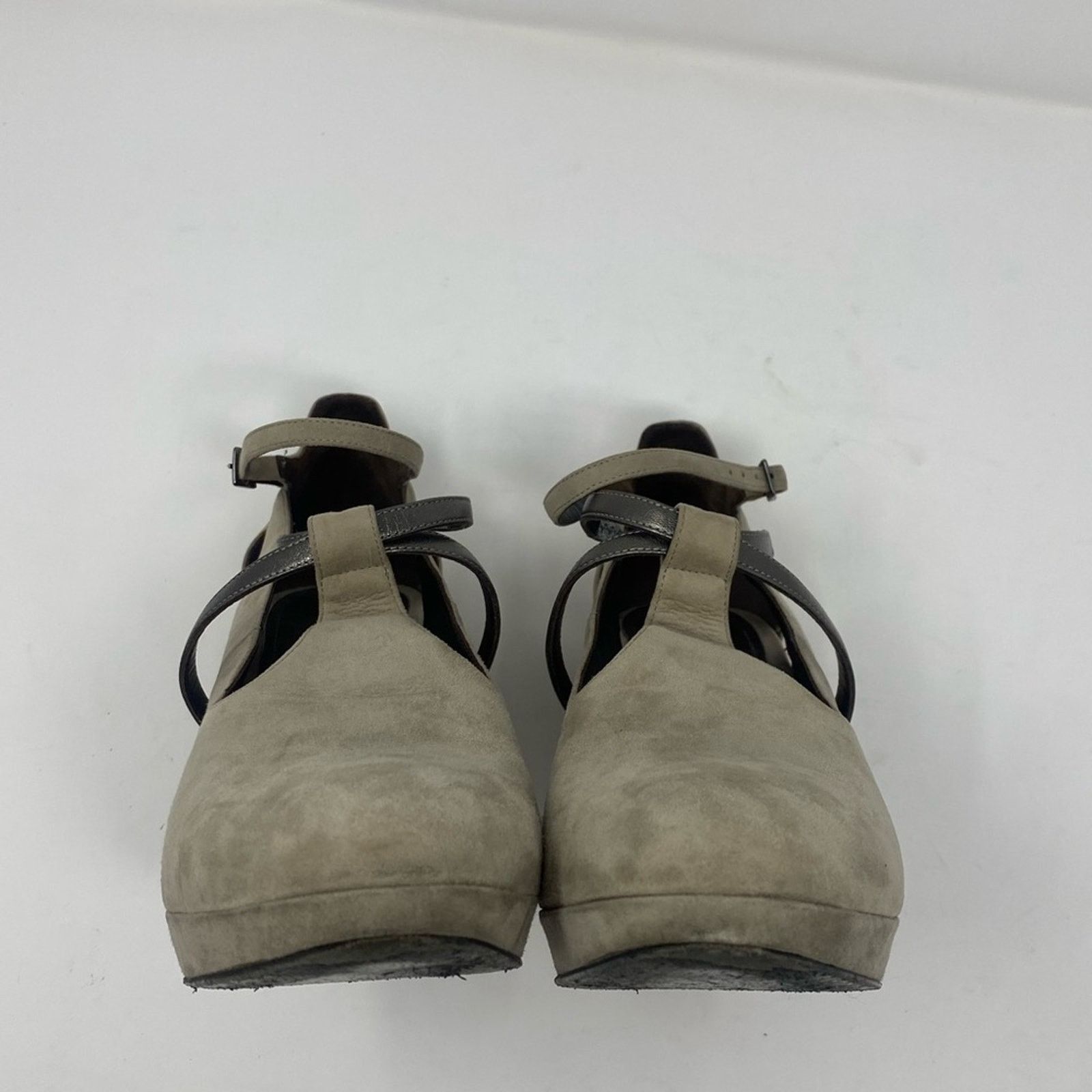 Designer MaxMara Women Suede Chunky Booties Pumps Gray SZ. 9.5 Size US 9.5 / IT 39.5 - 4 Thumbnail