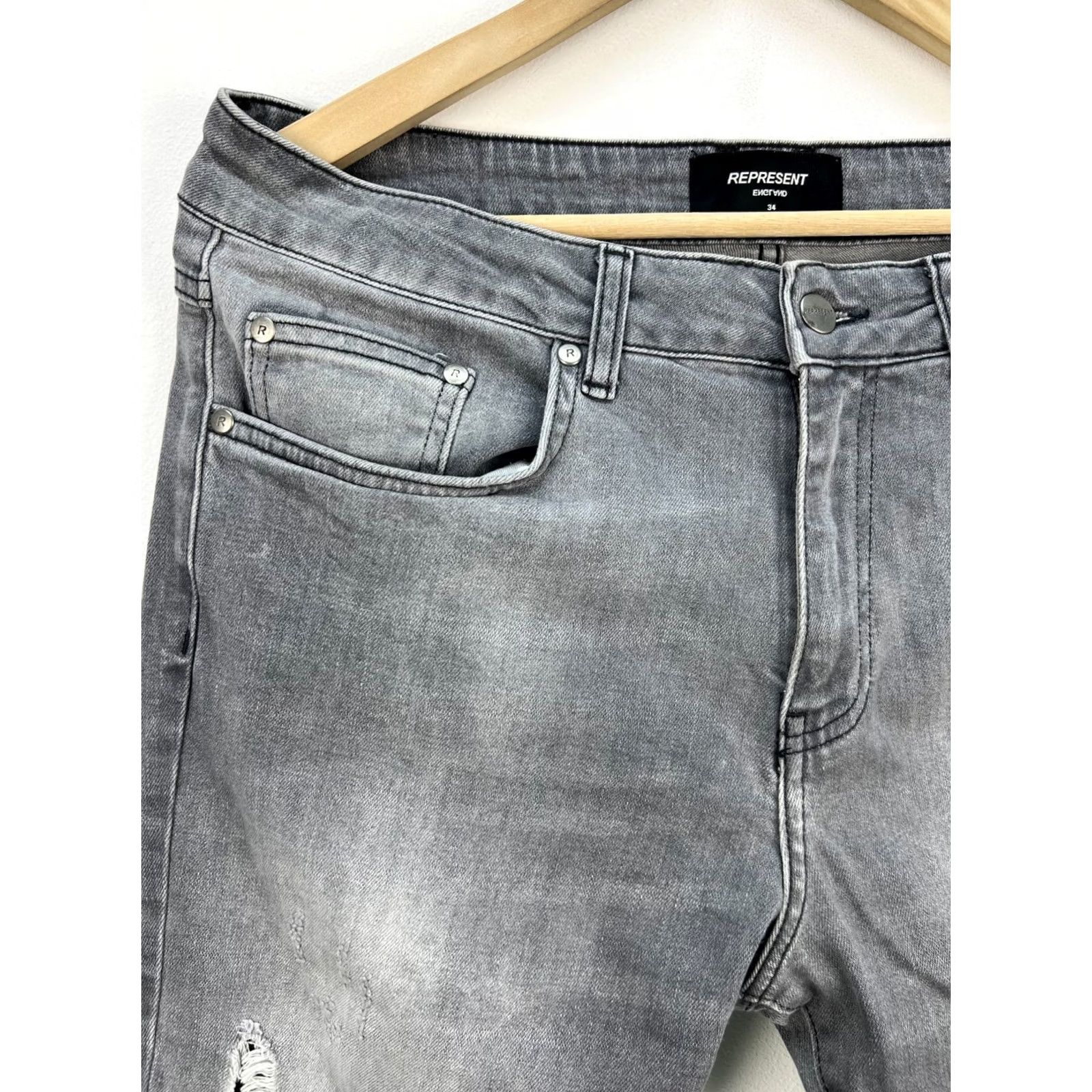 Vintage REPRESENT Denim Jeans Flat Grey Distressed Slim Size 34 Men's Slim Fit Jeans Gray Distressed Logo 34 Mens Size US 34 / EU 50 - 4 Thumbnail