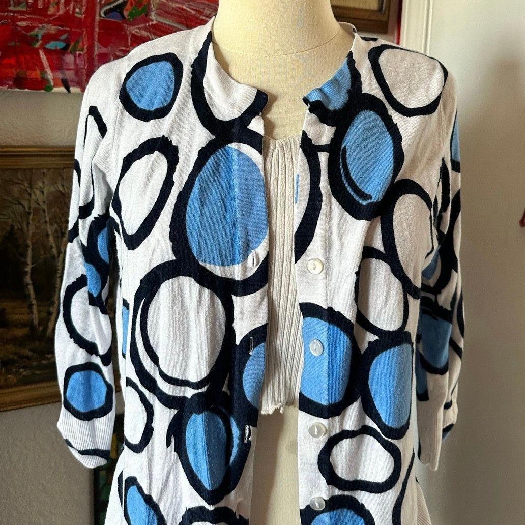 Other cynus polka dot white blue black knit cardigan Size M / US 6-8 / IT 42-44 - 2 Thumbnail