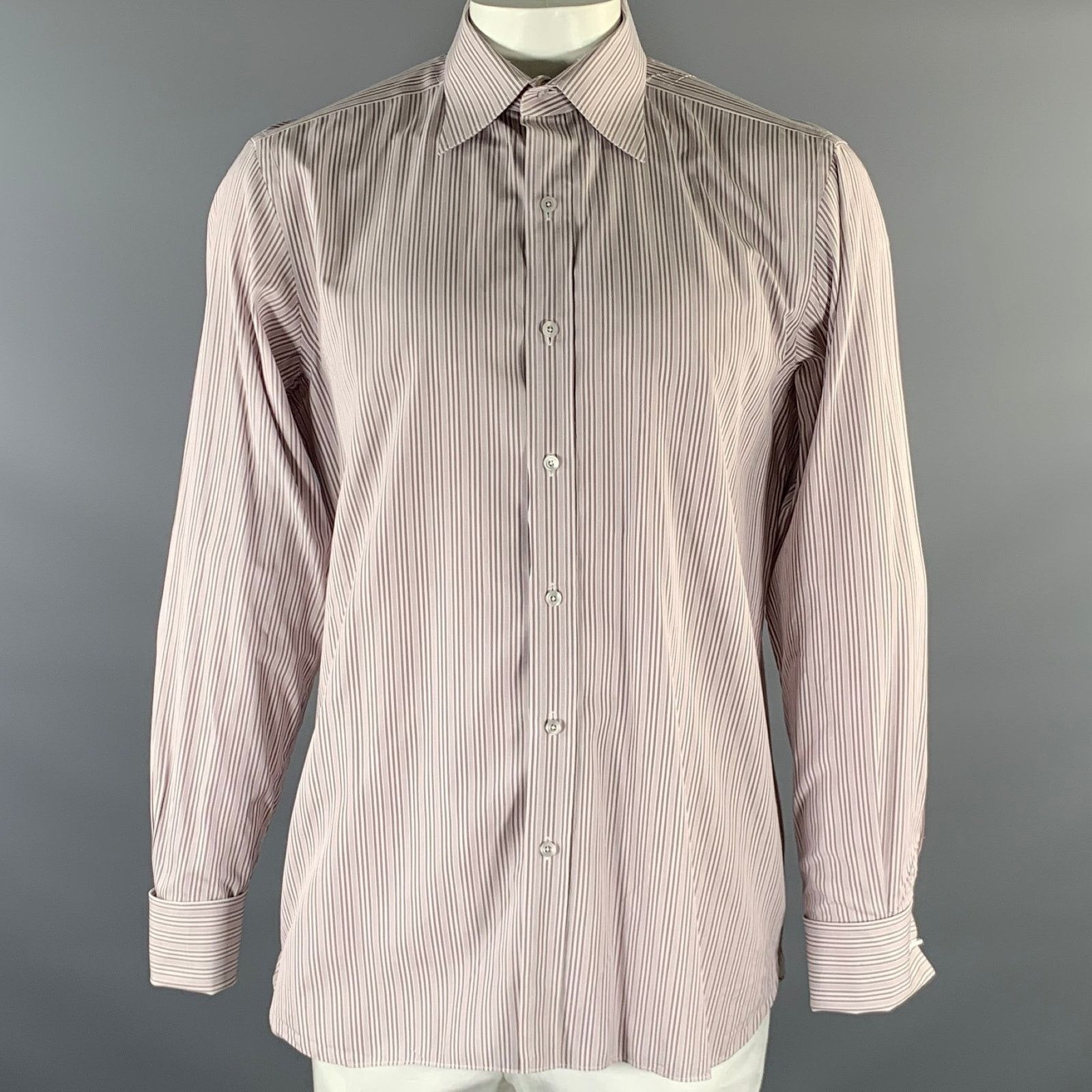 Tom Ford TOM FORD XL White Purple Stripe Cotton Pointed Collar Shirt Size US XL / EU 56 / 4 - 1 Thumbnail