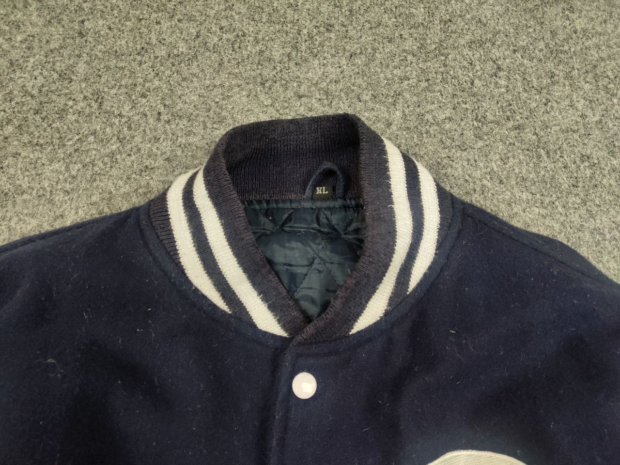 Vintage Vintage 90's Varsity Letterman Dark Blue Wool Bomber Jacket Size US M / EU 48-50 / 2 - 7 Thumbnail