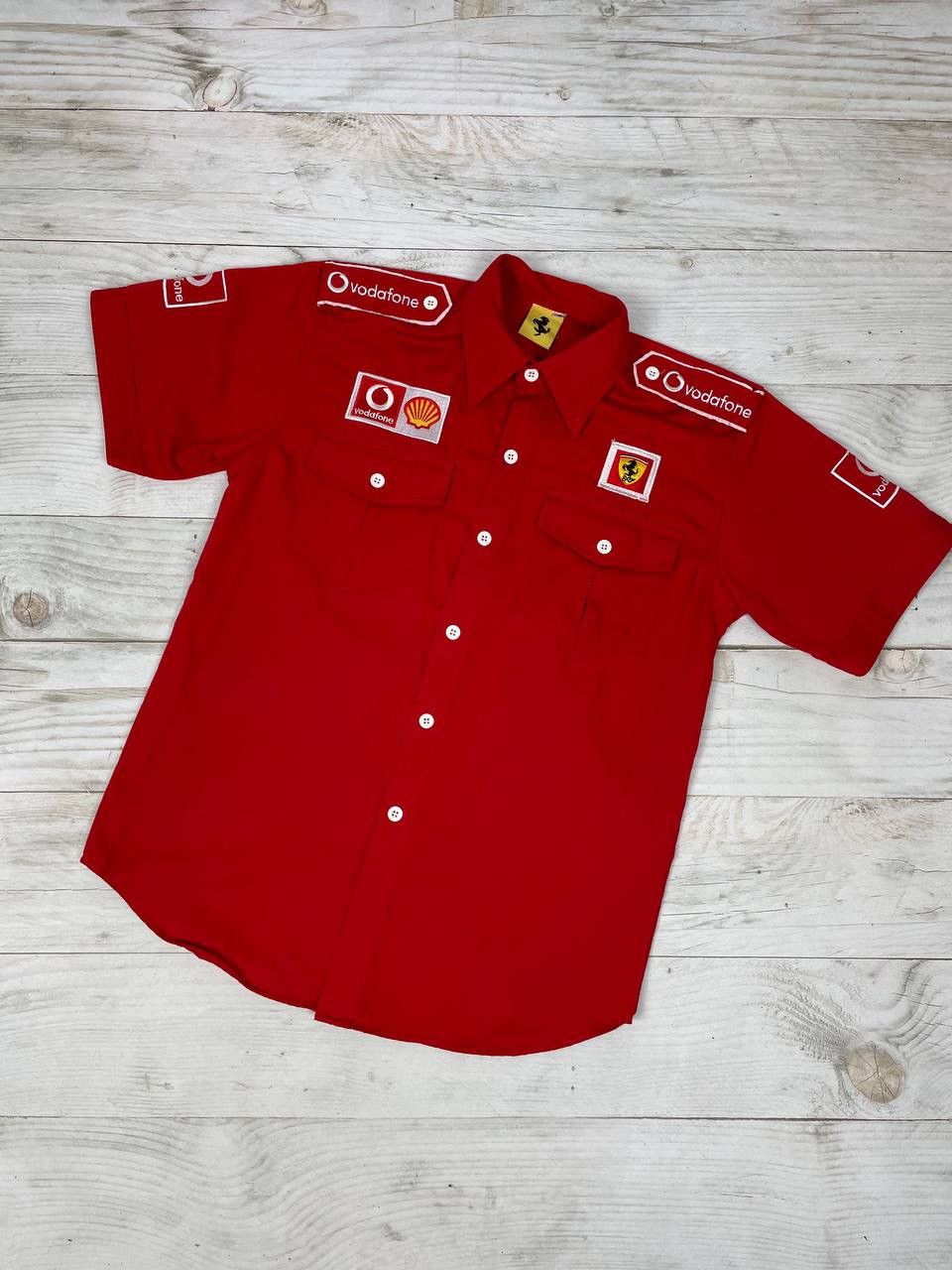 image of Vintage Ferrari 1996S Marlboro Vodafone Racing Shirt Button in Red, Men's (Size Small)