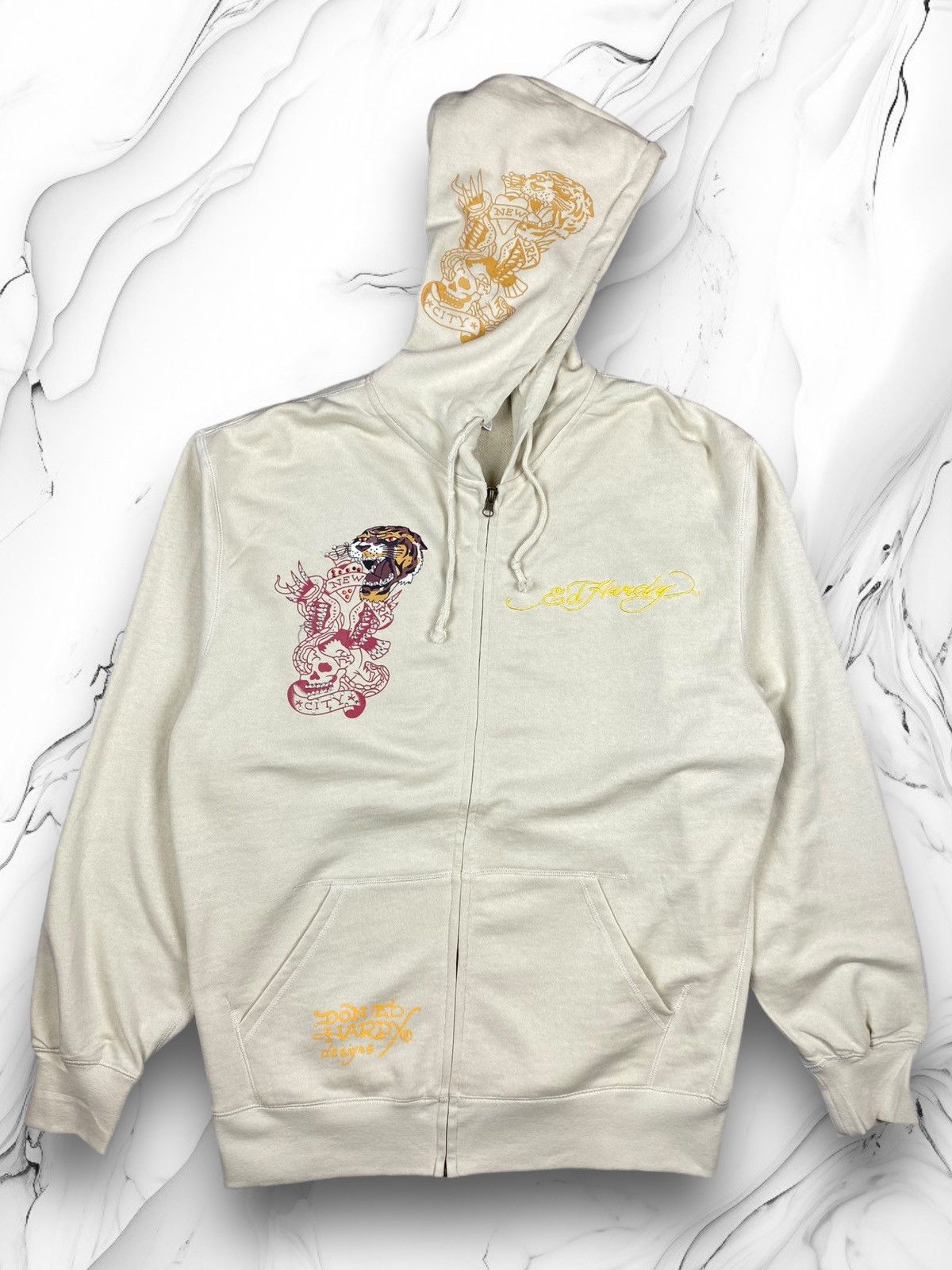 image of Christian Audigier x Ed Hardy NWT Vintage Ed Hardy By Chrishian Audigier Y2K Hoodie 90’S in Cream (