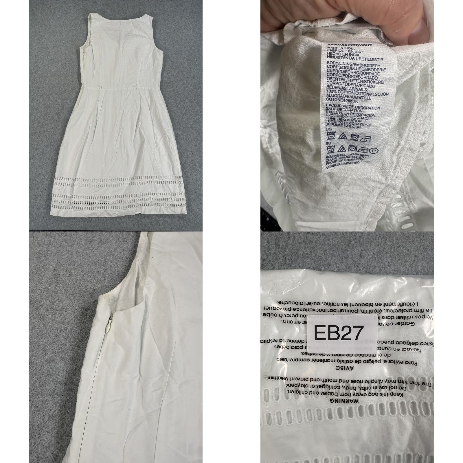 Tommy Hilfiger Tommy Hilfiger Dress Womens 2 White Sleeveless V-Neck Eyelet Hem Cotton Sheath Size XS / US 0-2 / IT 36-38 - 8 Thumbnail