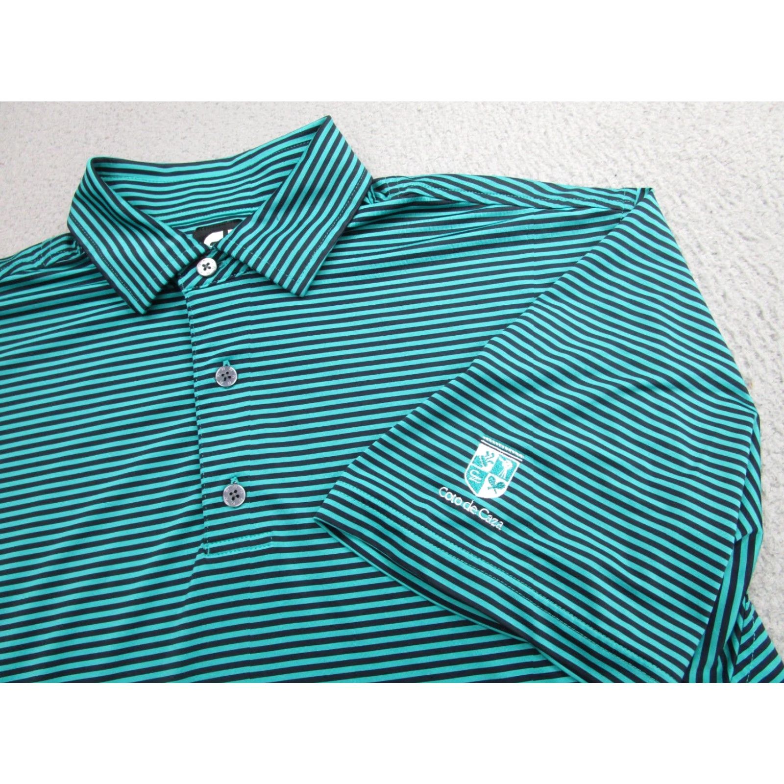 Footjoy FootJoy Polo Shirt Mens L Blue Teal Striped Performance Coto de Caza Golf Club Size US L / EU 52-54 / 3 - 3 Thumbnail