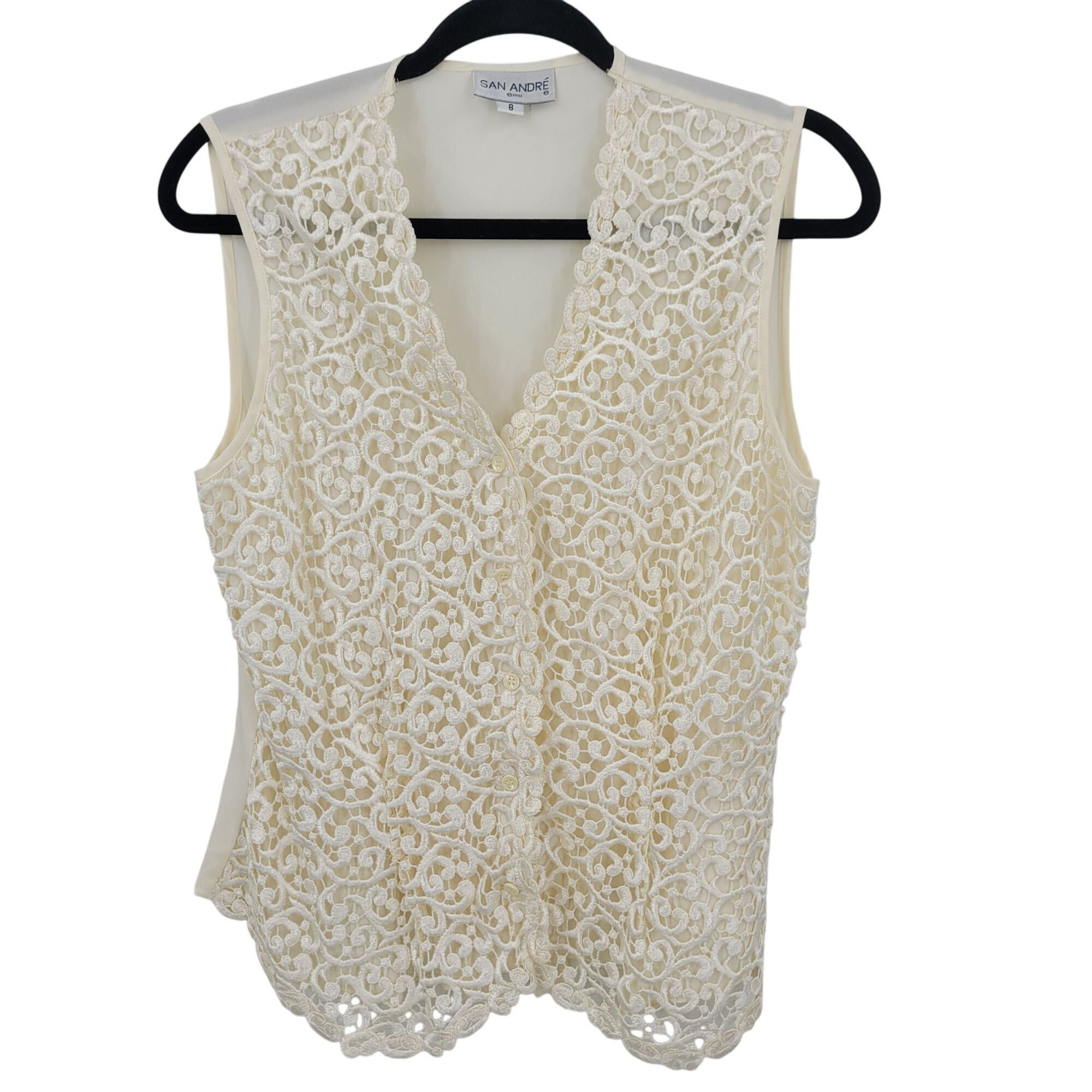 Vintage Vtg Ivory Lace Vest Sz M Button Front Sheer Tie Back Soft Gi Size M / US 6-8 / IT 42-44 - 10 Thumbnail