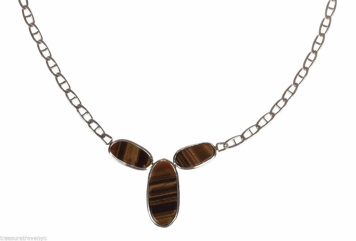 Designer Bezel Set Orange Tiger Eye Sterling Necklace Alberto Juan Size ONE SIZE - 4 Thumbnail
