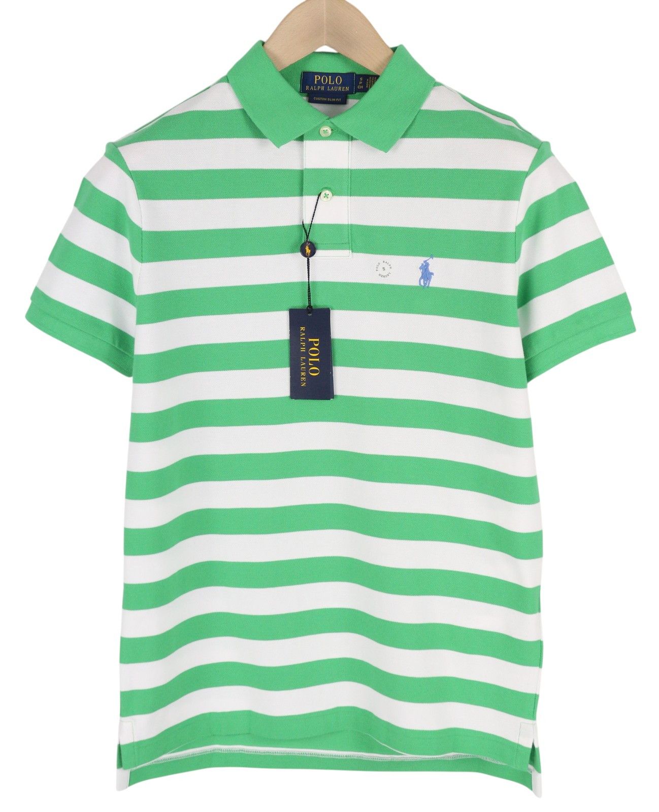 Polo Ralph Lauren CUSTOM SLIM FIT S Green Striped Polo Neck T-Shirt 84563 Size US S / EU 44-46 / 1 - 1 Thumbnail