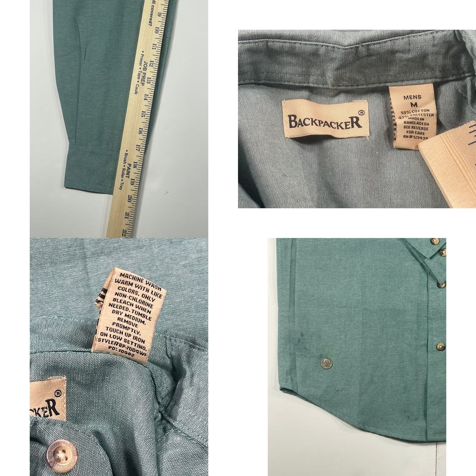 Vintage Backpacker Shirt Mens M Gray Long Sleeve Button Front Casual Solid Cotton Blend Size US M / EU 48-50 / 2 - 8 Thumbnail