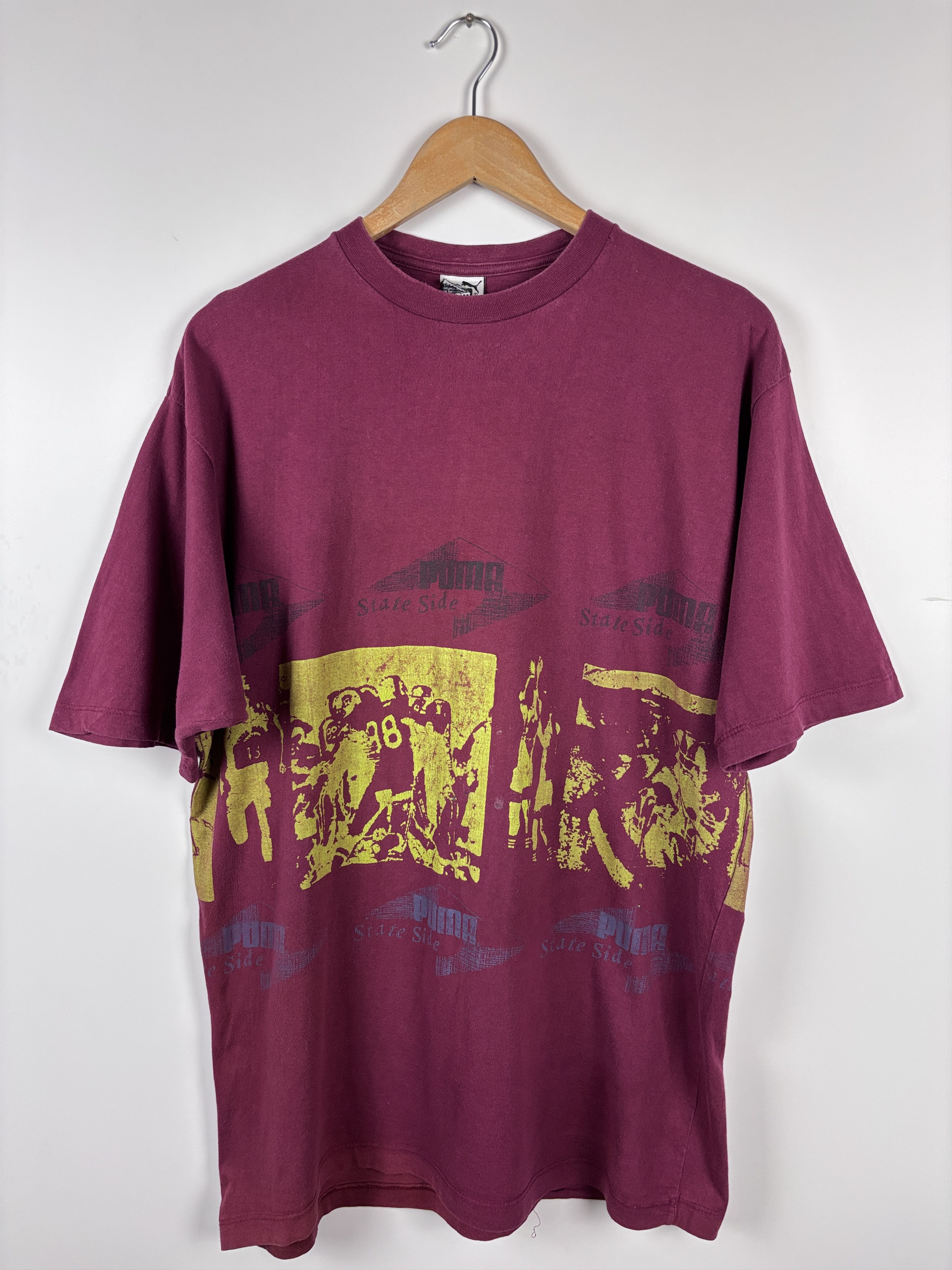 Puma × Vintage Vintage 80s Puma State Side T-Shirt Burgundy Mens Size ~L Size US L / EU 52-54 / 3 - 1 Thumbnail