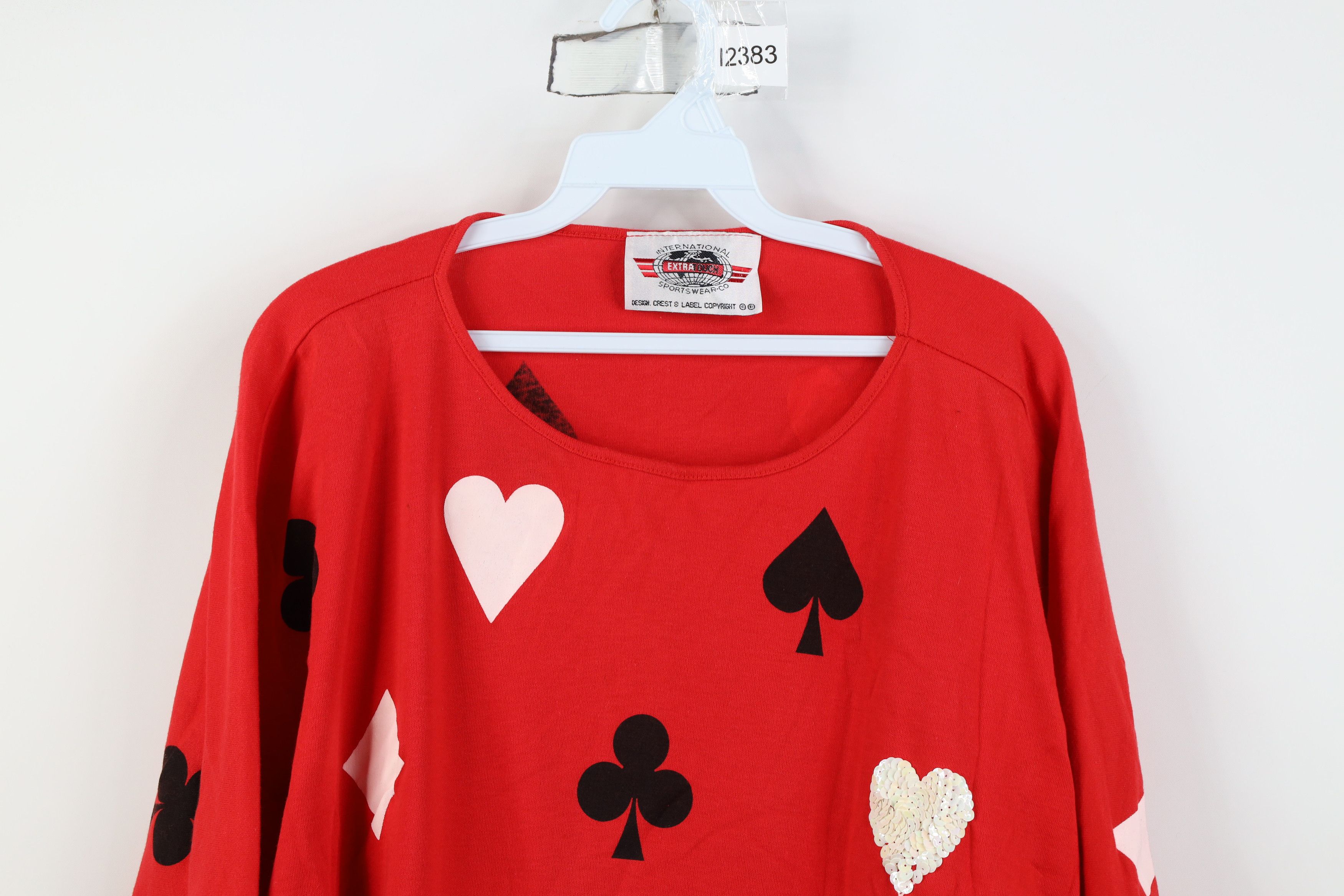 Vintage Vintage 80s 90s Sequin Card Suit Poker 3/4 Sleeve T-Shirt Size XXL / US 16-18 / IT 52-54 - 2 Thumbnail