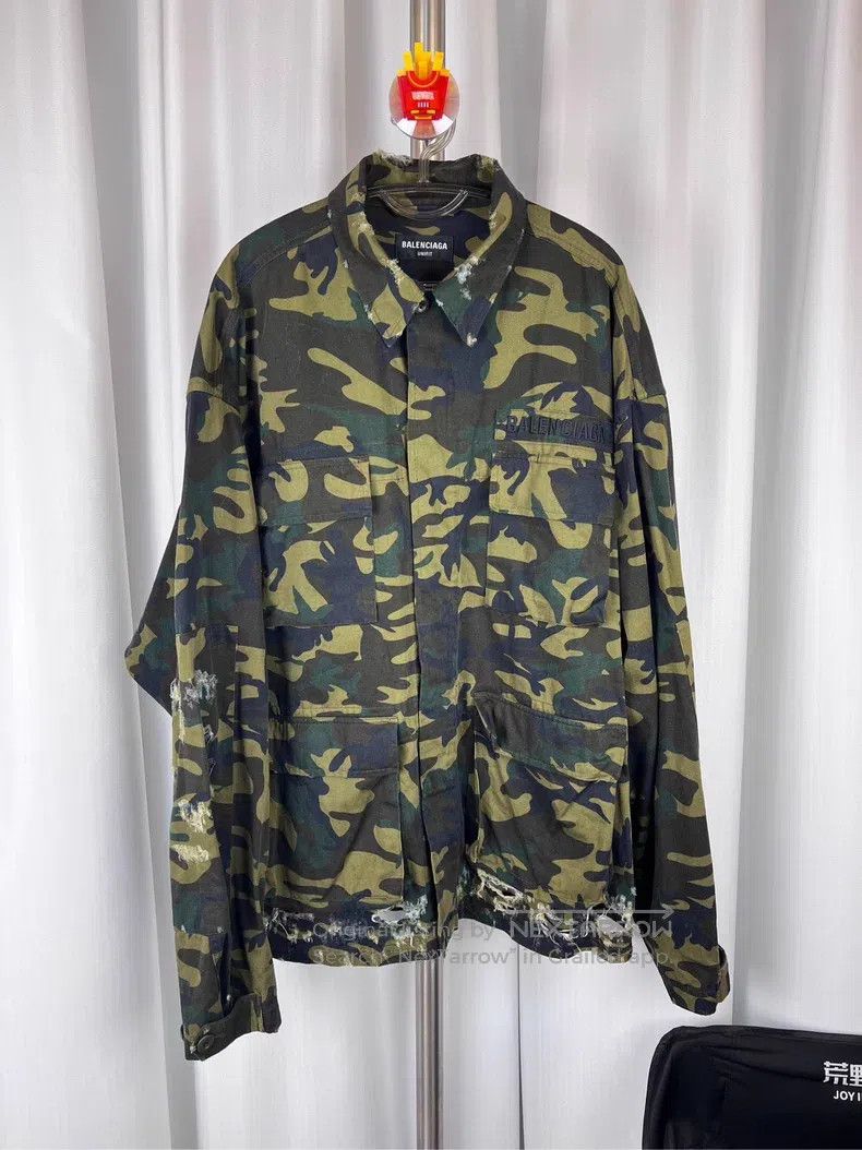 Balenciaga Camouflage Destroyed Distressed Jacket