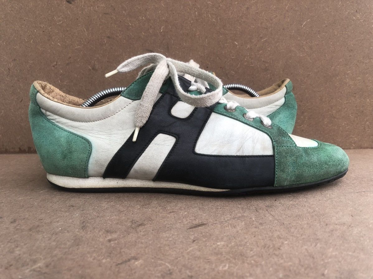 Hermes Hermes Green & White Leather SneakersSize 39 Size US 9 / IT 39 - 4 Thumbnail
