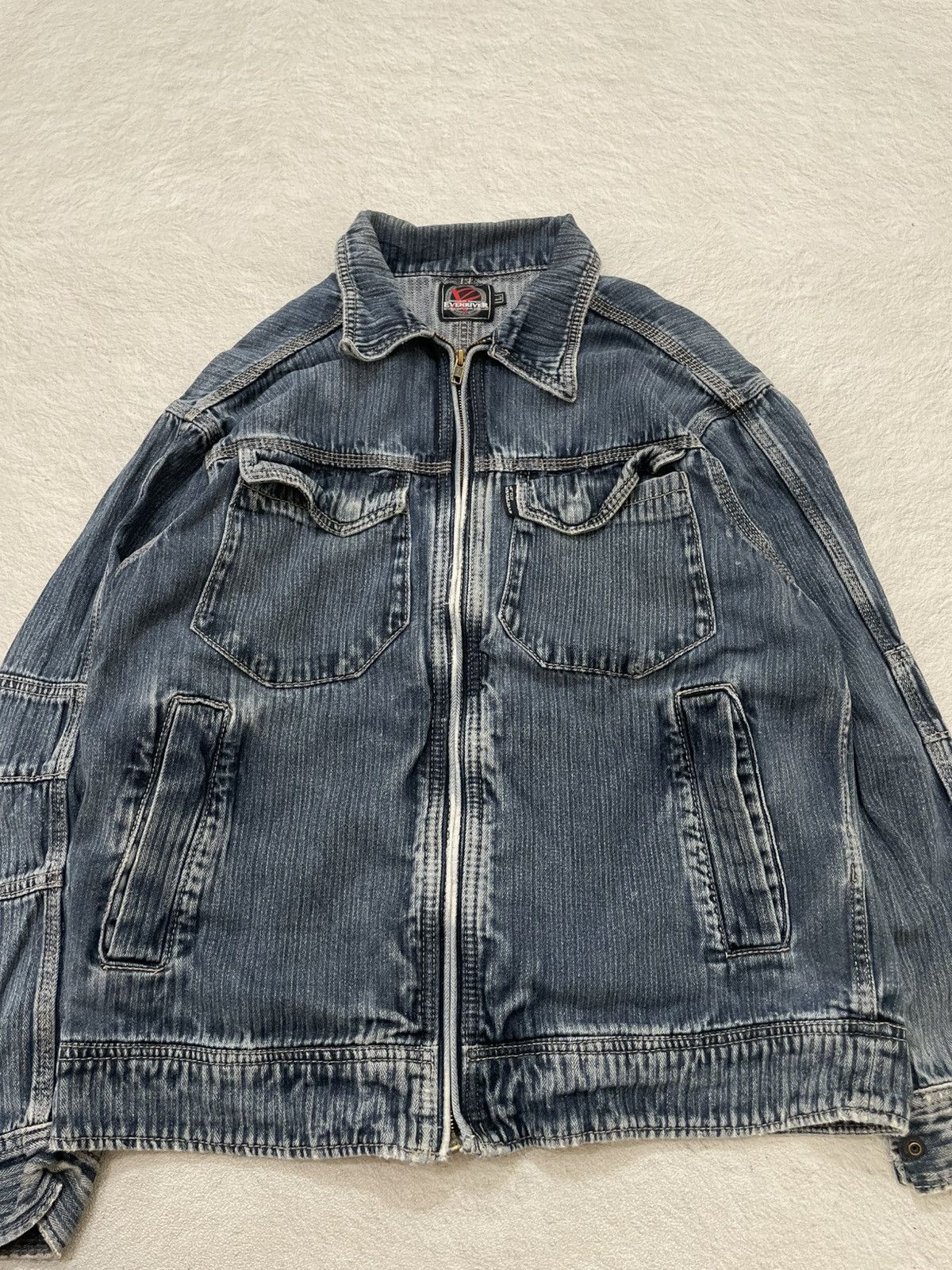 Japanese Brand 2000s Evenriver Washed Denim Zip Jacket Workwear Moto Style Size US L / EU 52-54 / 3 - 2 Thumbnail
