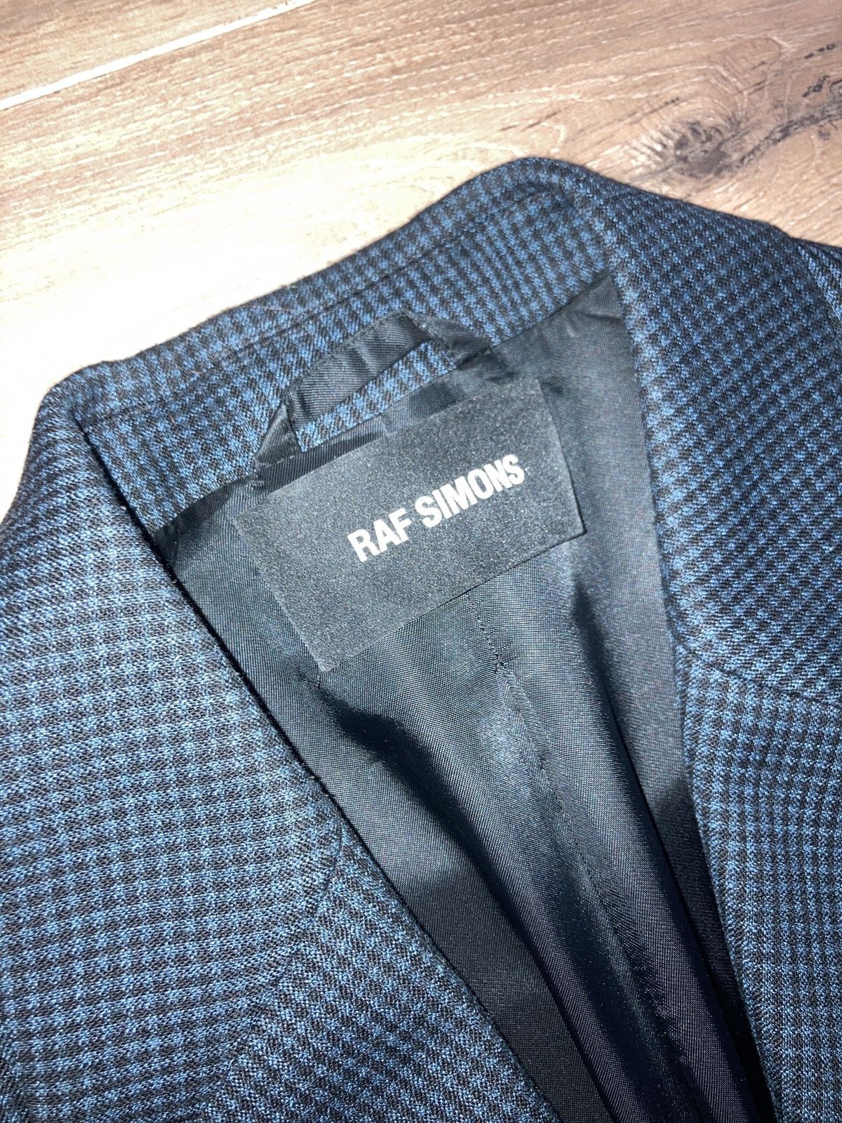 Raf Simons SS19 RUNWAY SCARF OVERSIZED SINGLE BREASTED BLACK/BLUE Size US M / EU 48-50 / 2 - 8 Thumbnail