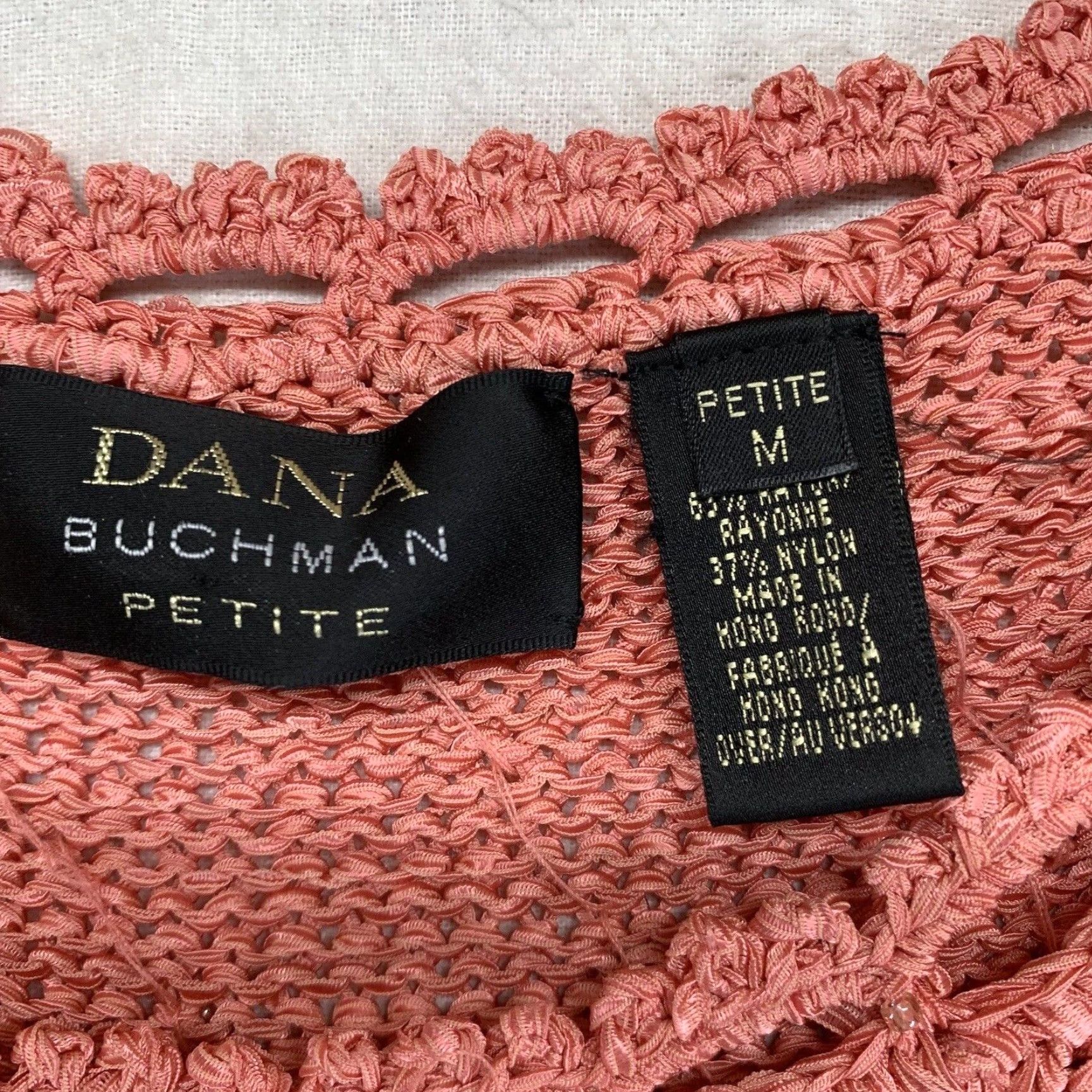 Vintage VINTAGE Dana Buchman Women's Blouse Petites Coral Short Sleeve Embellished 90s Summer Fashion Ladies Size M / US 6-8 / IT 42-44 - 5 Thumbnail