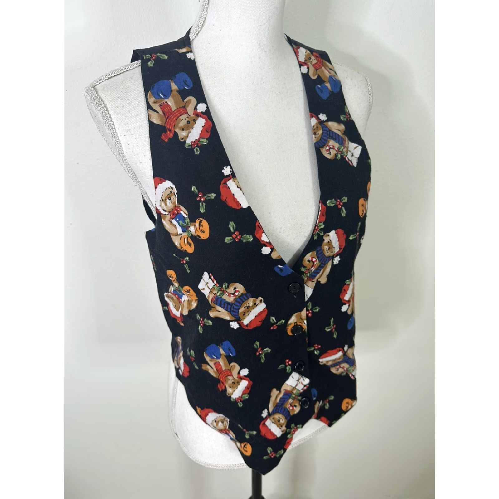 Vintage VINTAGE Nutcracker Teddy Bear Christmas Vest Women’s Small Black Cotton Sleeveless Button Lined Christmas Women Vest Prohibited? Size S / US 4 / IT 40 - 2 Thumbnail