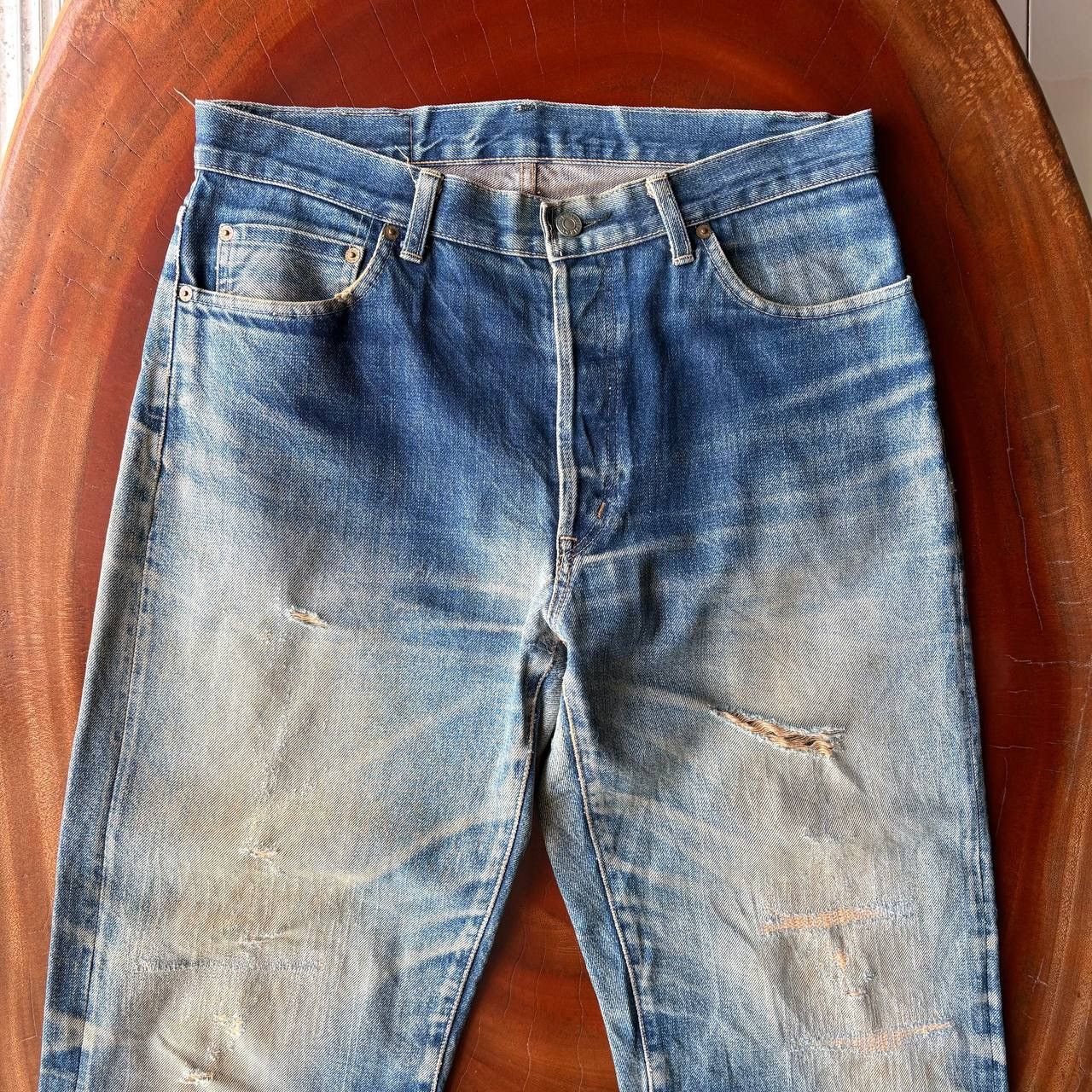 HOLLYWOOD RANCH MARKET Vintage 90’s HR Market Selvedge Distress Mud Wash Blue Pants Size US 34 / EU 50 - 3 Thumbnail