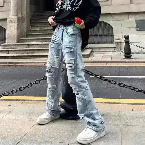 Japanese Brand × Jean Ripped Hole Retro Mens Baggy Jeans Size US 33 - 3 Thumbnail