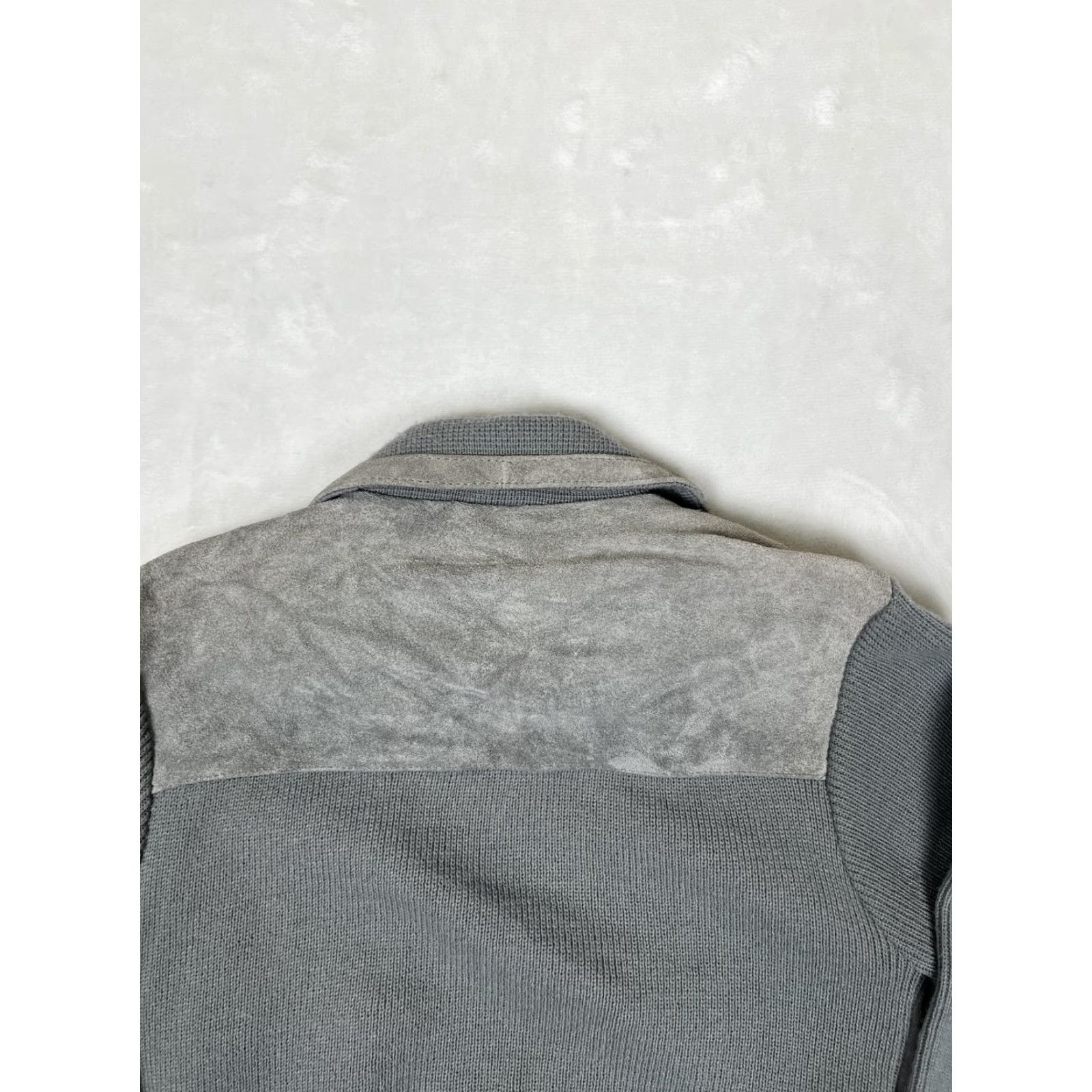 Vintage VINTAGE Mervyn's Jacket Mens M Gray Leather Knit Bomber Full Zip 80s Casual Short Coat Size US M / EU 48-50 / 2 - 7 Thumbnail