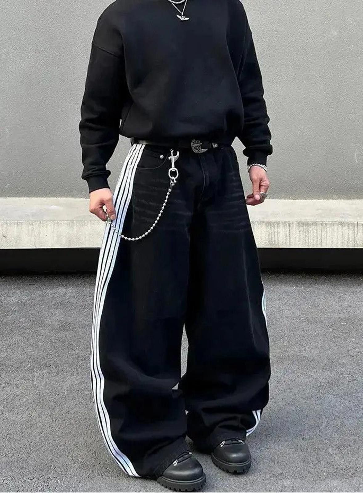 Other Black Track Baggy Wide Leg Jeans Size US 32 / EU 48 - 1 Thumbnail