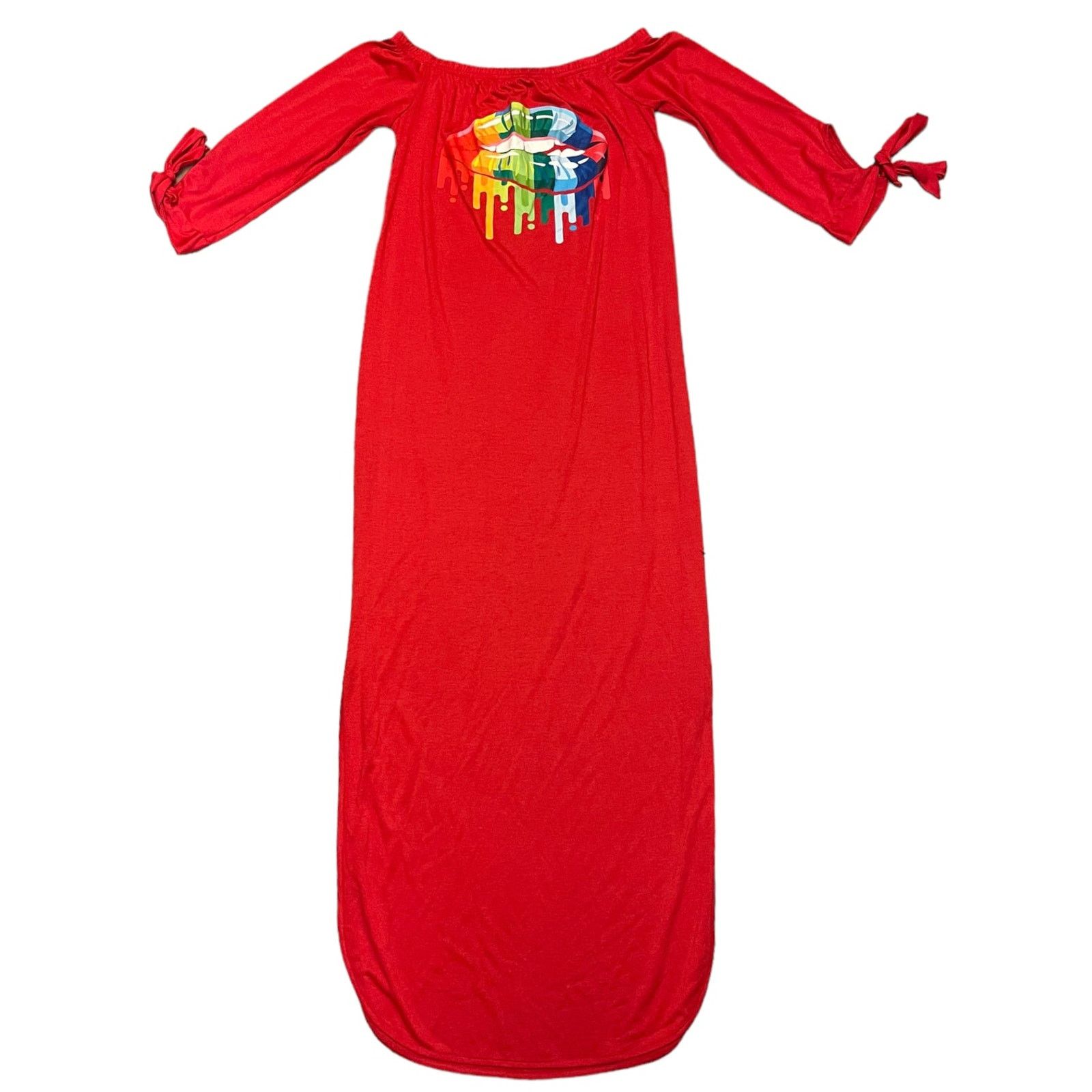 Other Red Rainbow Lips Off Shoulder Maxi Dress Size Medium Size M / US 6-8 / IT 42-44 - 1 Thumbnail