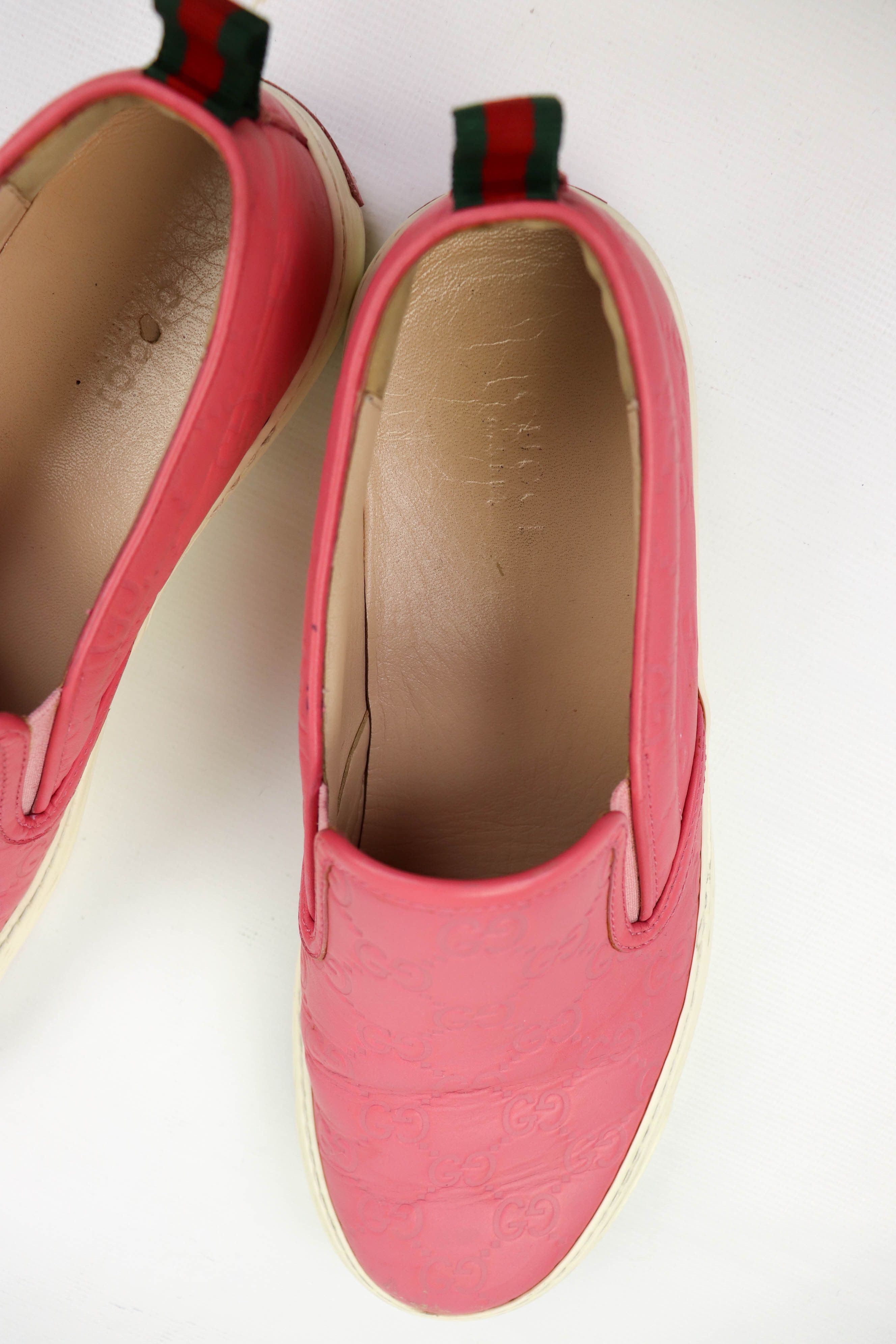 Gucci “Fashion Pink” Leather GG Monogram Slip On Shoes