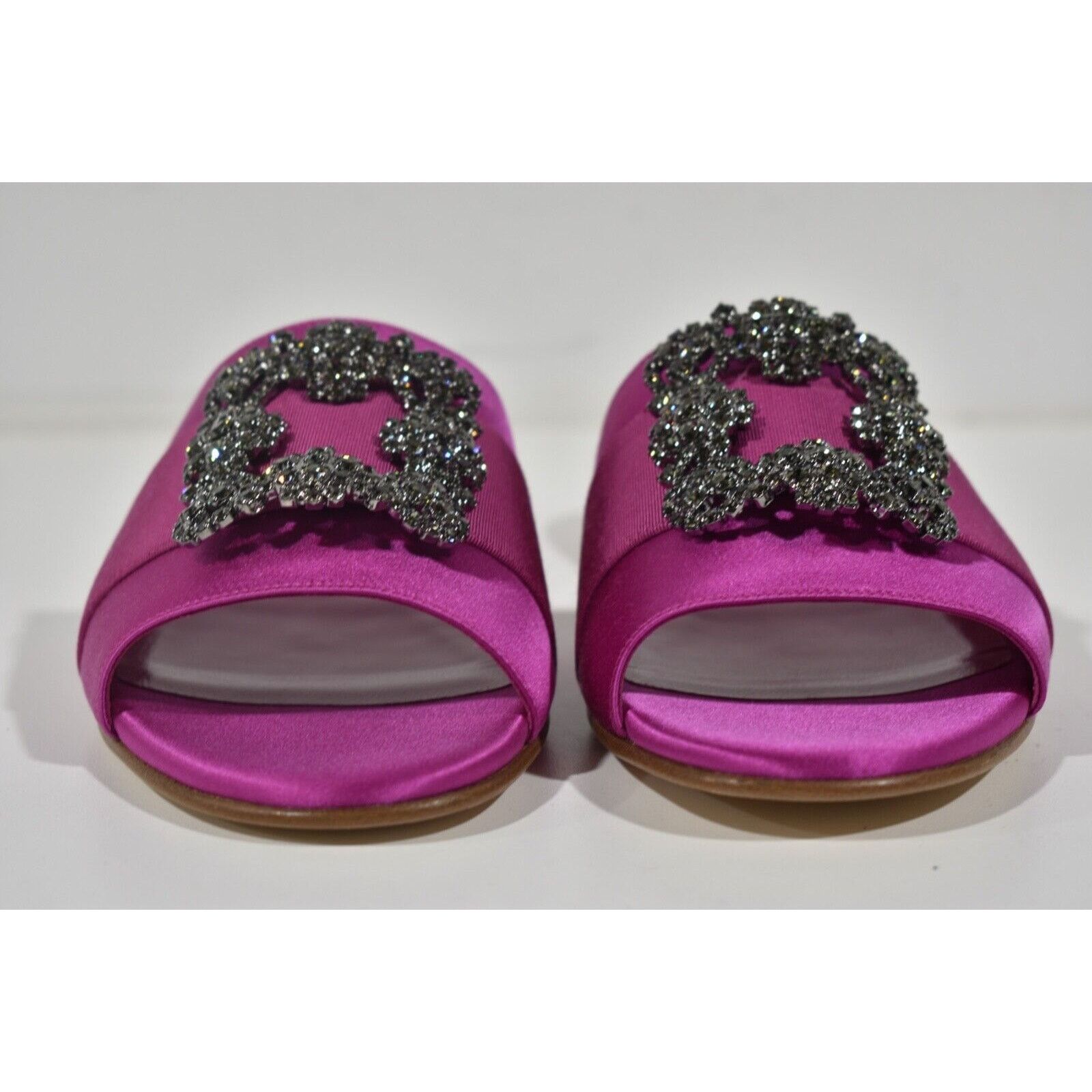 Manolo Blahnik Manolo Blahnik Martamod Hangisi Crystal Buckle Pink Satin Size US 7.5 / IT 37.5 - 8 Thumbnail