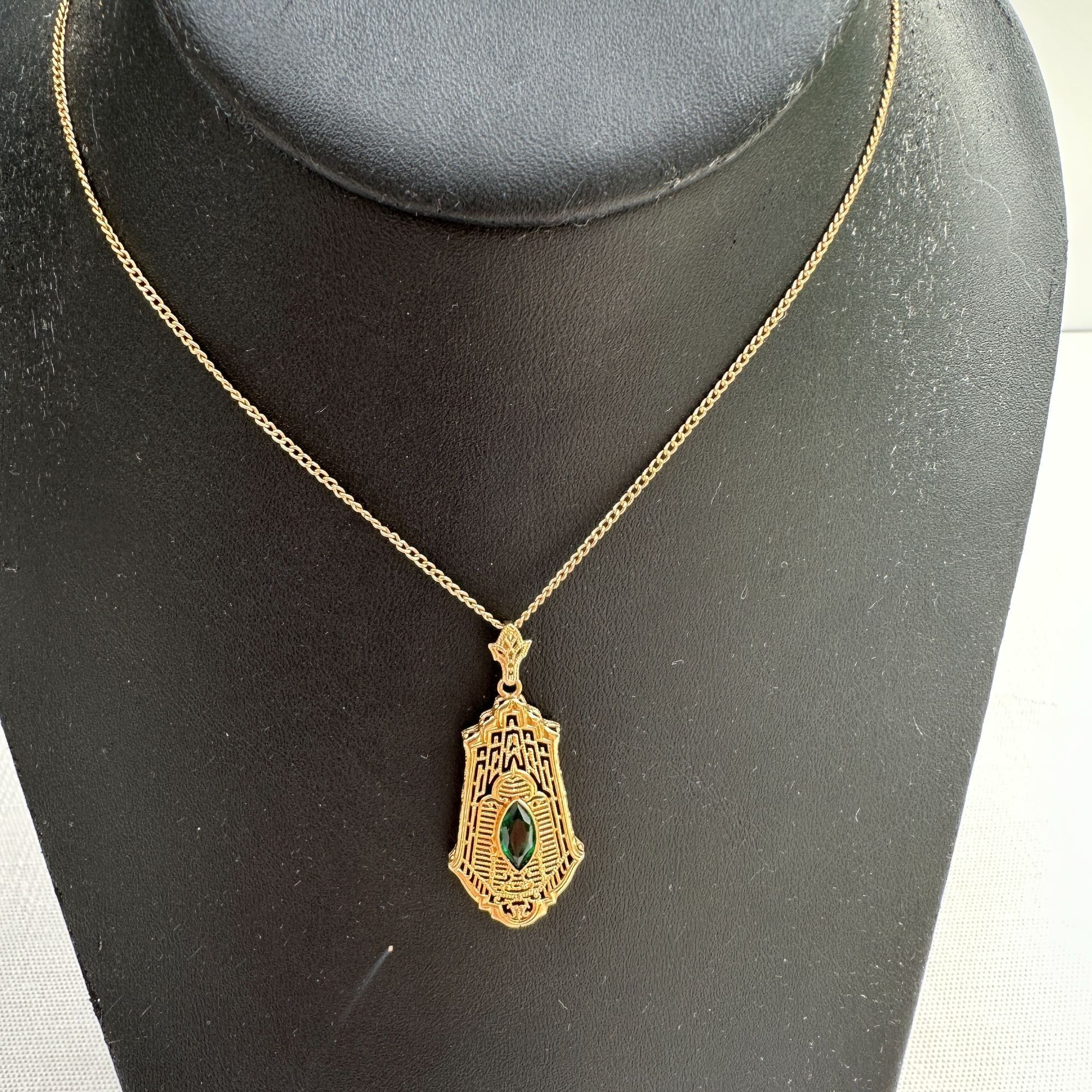 Other 14K Gold Esposito Jewelry Co.Pendant Necklace with Green Gla Size ONE SIZE - 14 Thumbnail