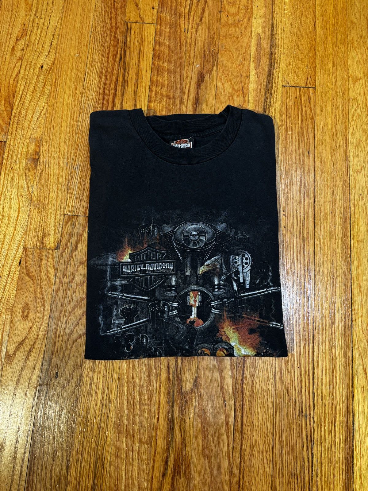 Harley Davidson Vintage 2002 Harley-Davidson Black XL Flames Graphic Size US XL / EU 56 / 4 - 7 Thumbnail