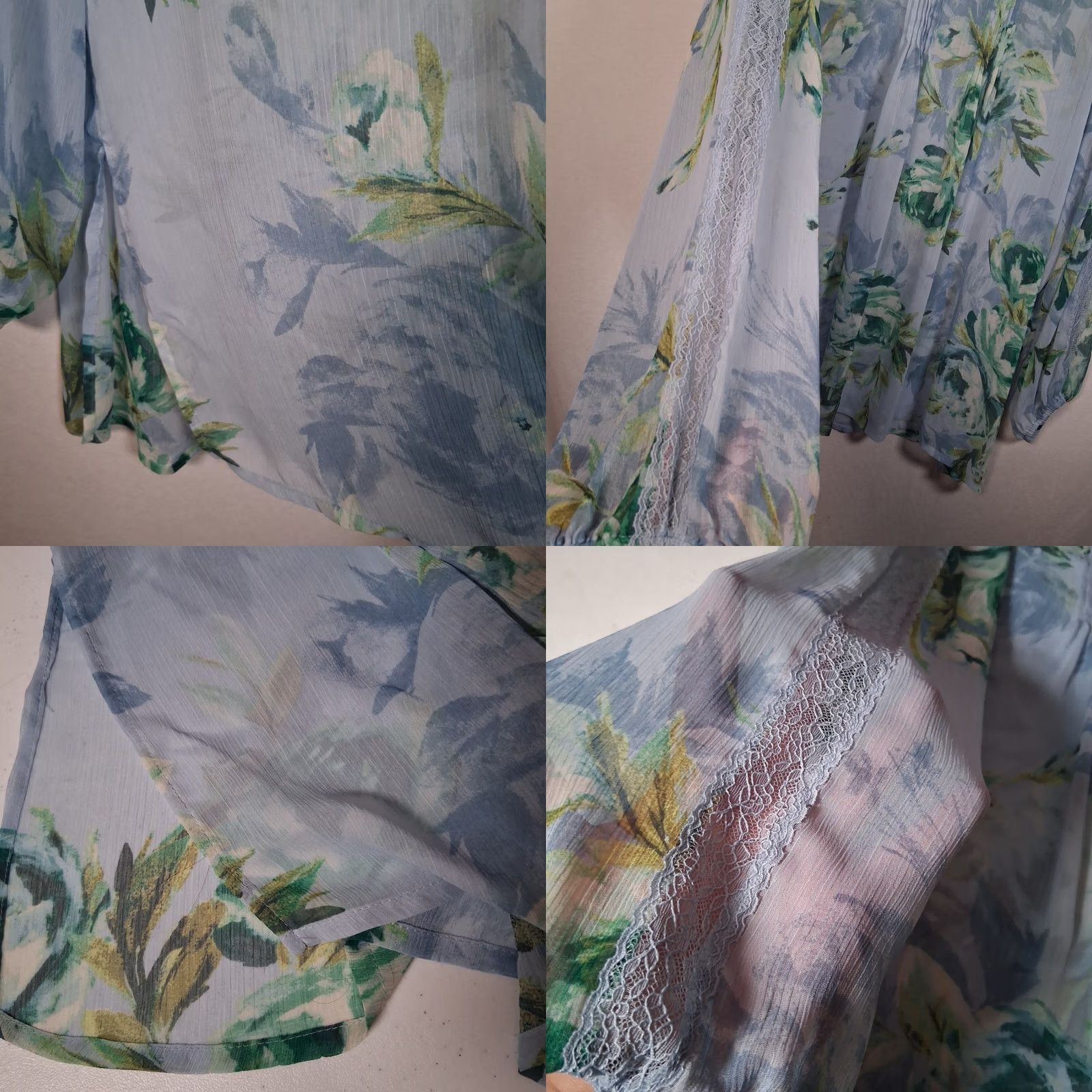 Vintage Susan Graver Blouse XL Blue Peony Floral Long Sleeve Semi Sheer Lace Pleated Womens Blouse Size XL / US 12-14 / IT 48-50 - 8 Thumbnail