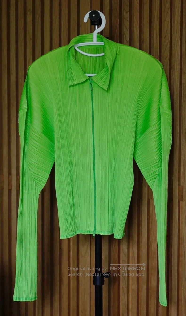 Issey Miyake Issey Miyake Bright Green Zipper Cardigan Size L / US 10 / IT 46 - 2 Thumbnail
