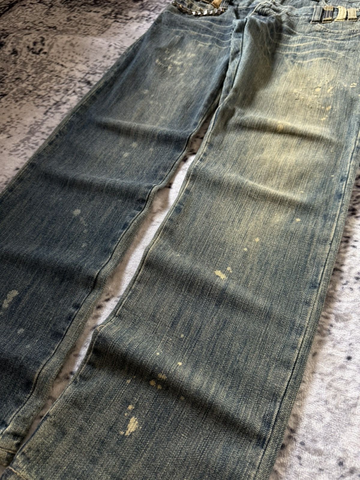 20471120 Gumu Japan Green Mud Wash Double Waist Double Studs Jeans Size US 32 / EU 48 - 10 Thumbnail