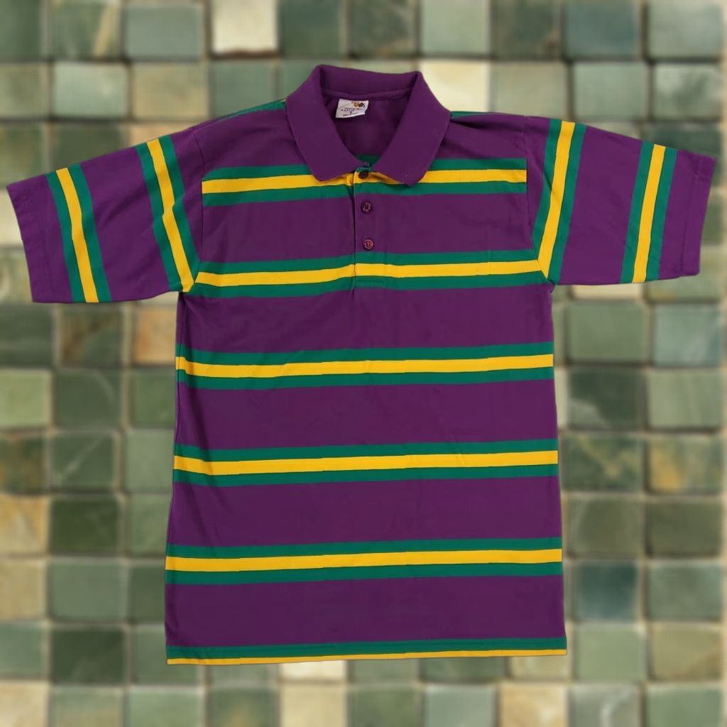 Vintage Kaplan Polo Shirt Short Sleeve Mardis Gras Yellow Green Purple Mens S Size US S / EU 44-46 / 1 - 1 Thumbnail