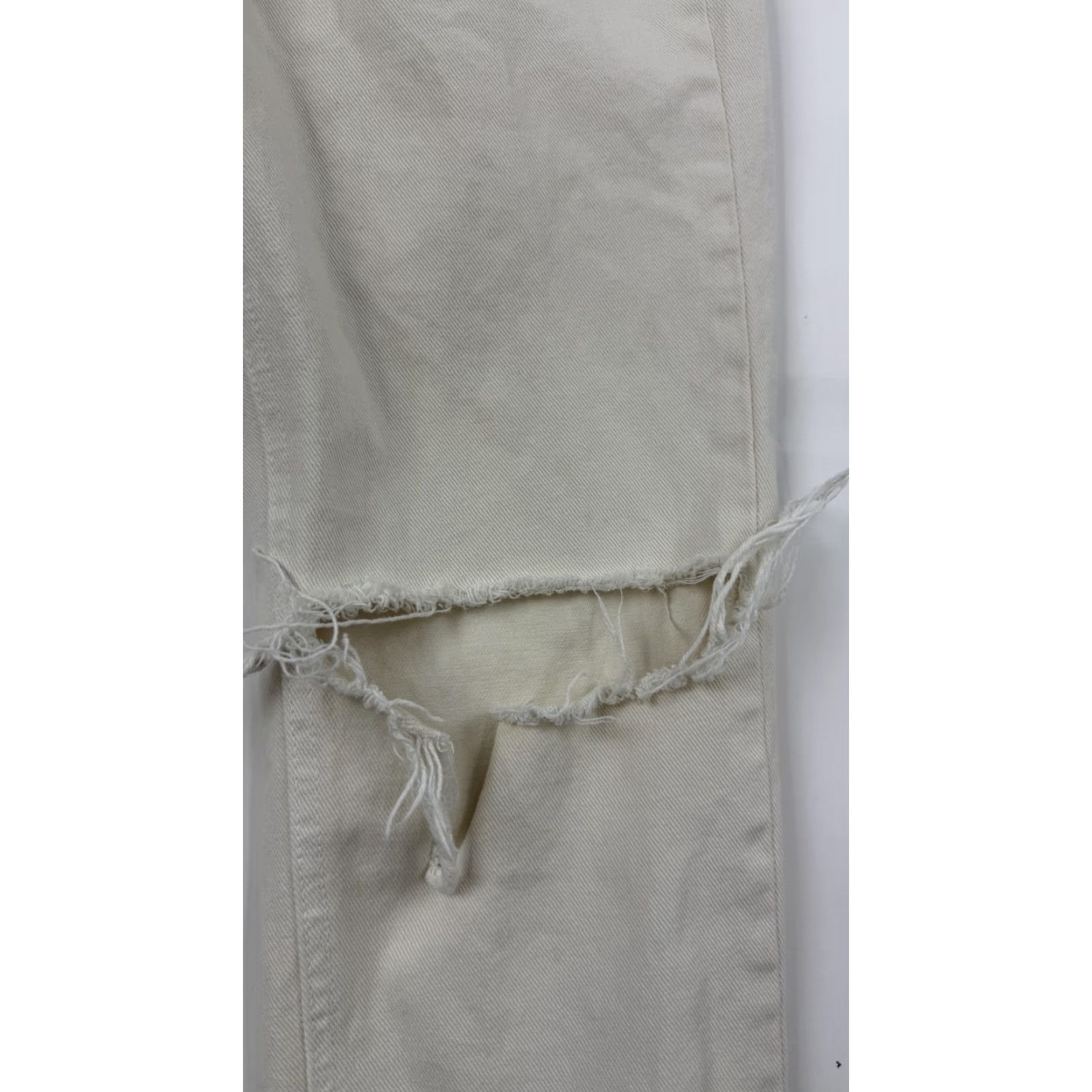 Reformation Reformation Jeans Women's 28 Straight Distressed Ripped Knee Ivory Made in USA Size 28" / US 6 / IT 42 - 2 Thumbnail