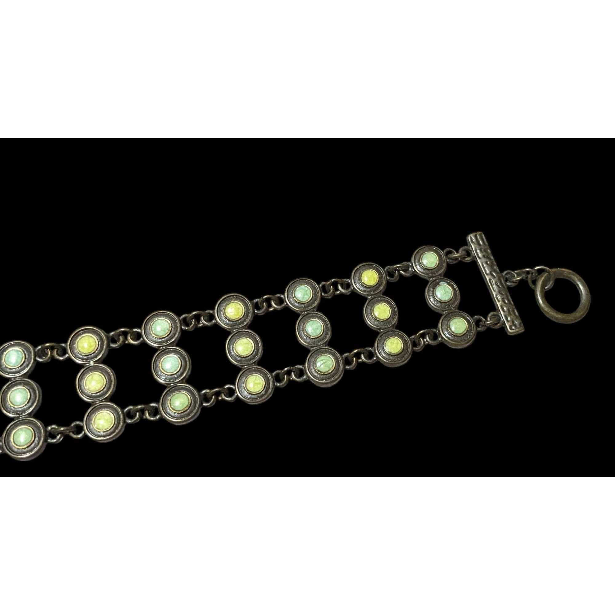Other Antiqued Gold Tone Green And Blue Enamel Vintage Style Brace Size ONE SIZE - 4 Thumbnail