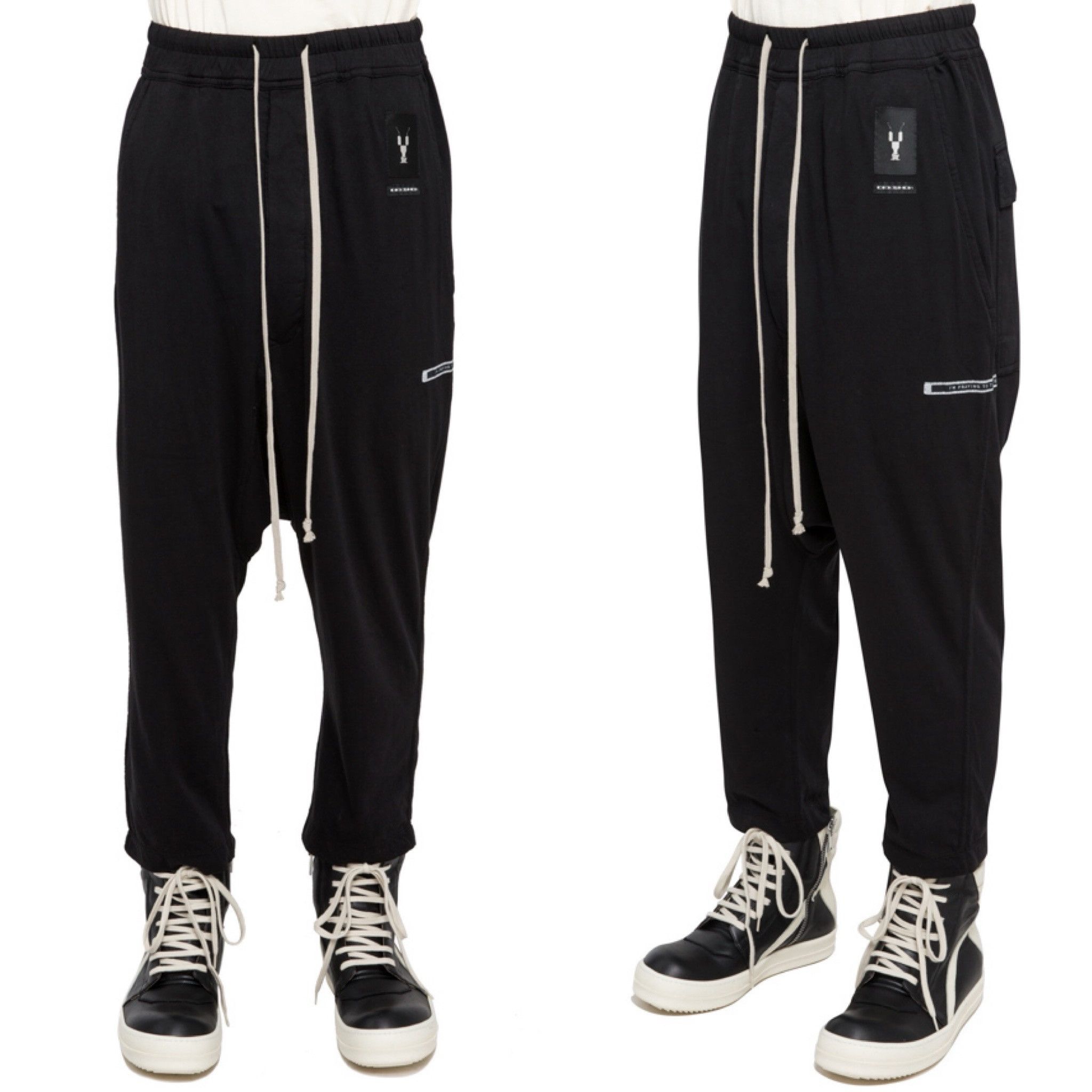 Rick Owens Rick Owens SS19 DRKSHDW Drawstring Patch Cropped Pants Black Size US 32 / EU 48 - 1 Thumbnail