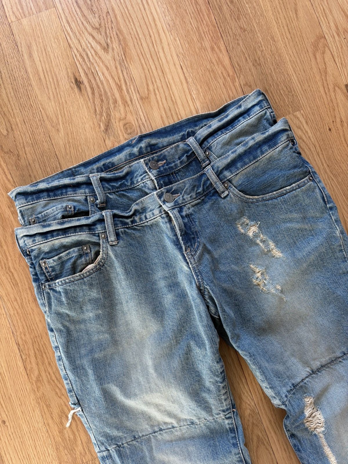 PPFM PPFM Double Waist Distressed Jeans Faded Denim XL 36x32 Size US 36 / EU 52 - 2 Thumbnail